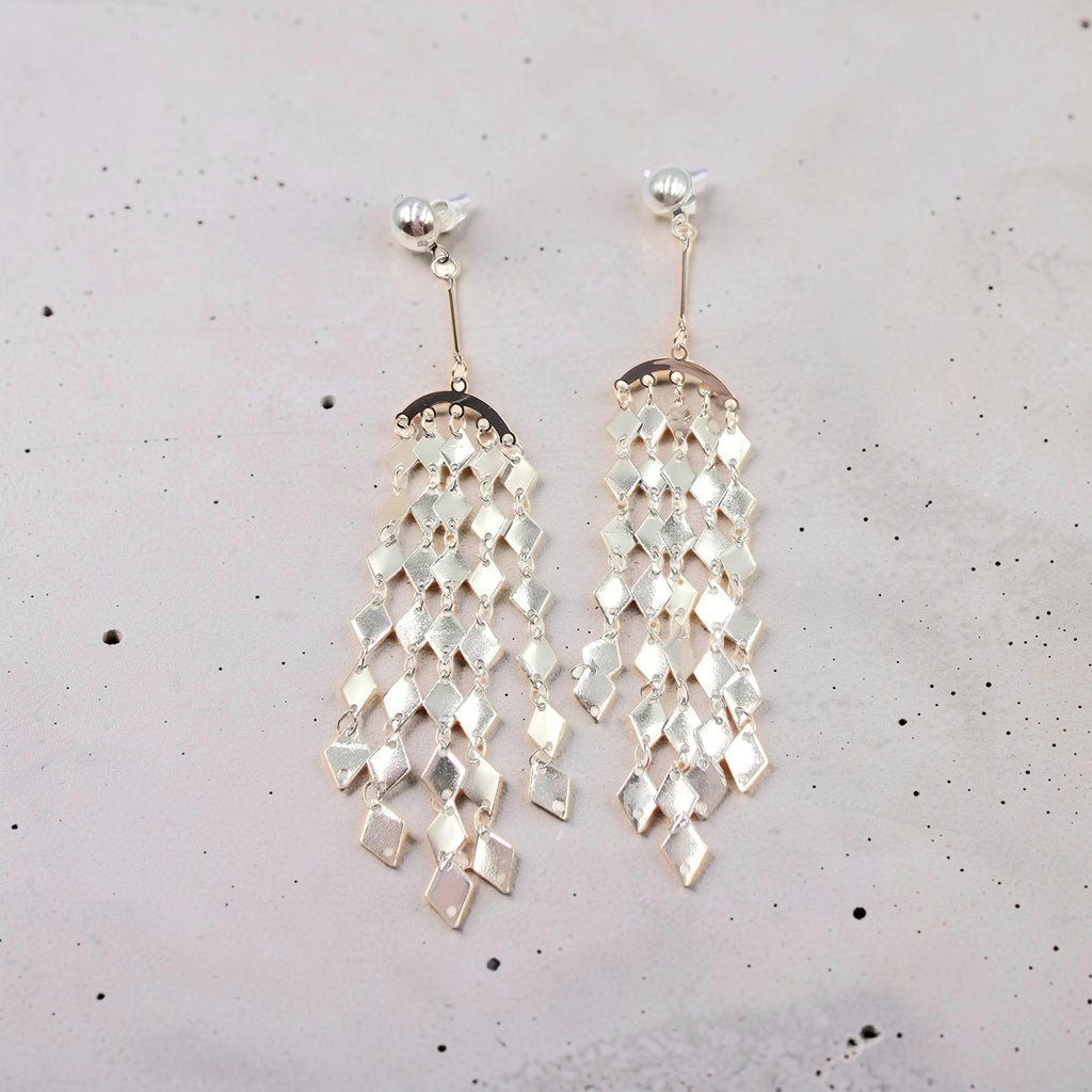 Boucles d'Oreilles DINA Cascade - Losanges Dorés & Argentés