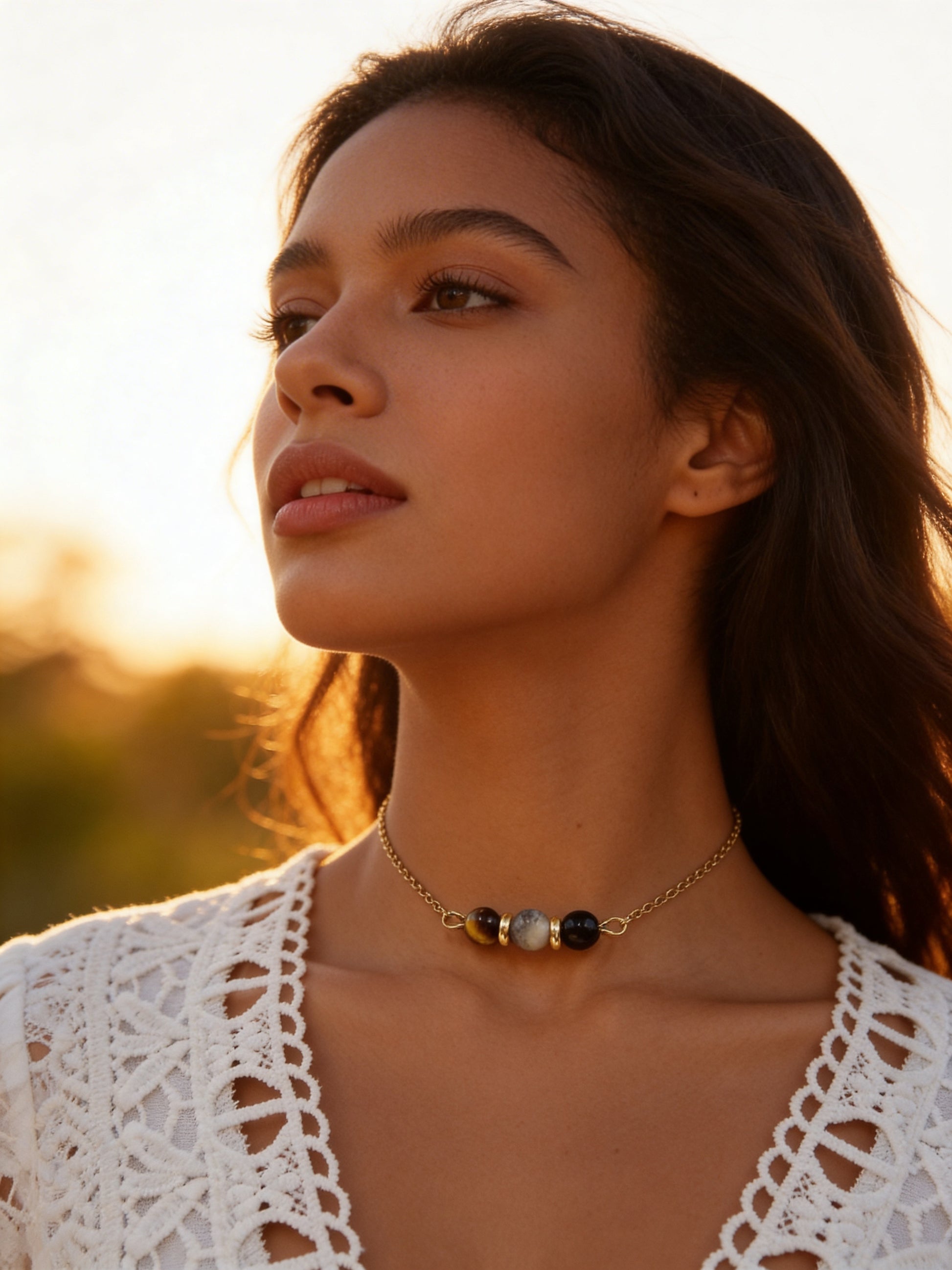 Collier Triple Protection | Œil de Tigre, Labradorite & Obsidienne Noire