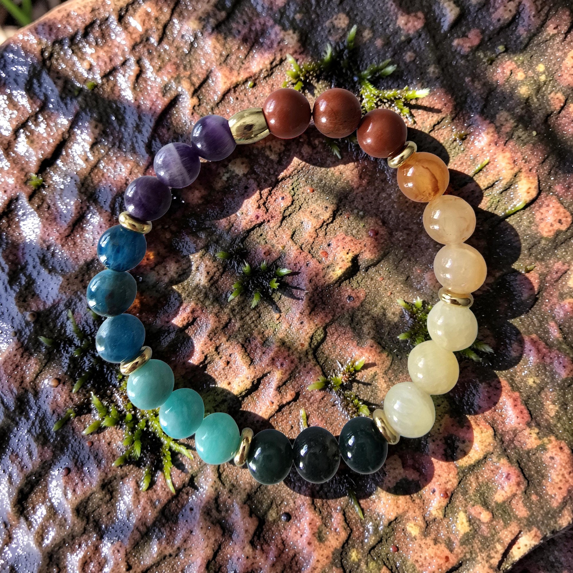 Bracelet 7 Chakras | Jaspe Rouge, Cornaline, Citrine, Agate Mousse, Amazonite, Apatite & Améthyste