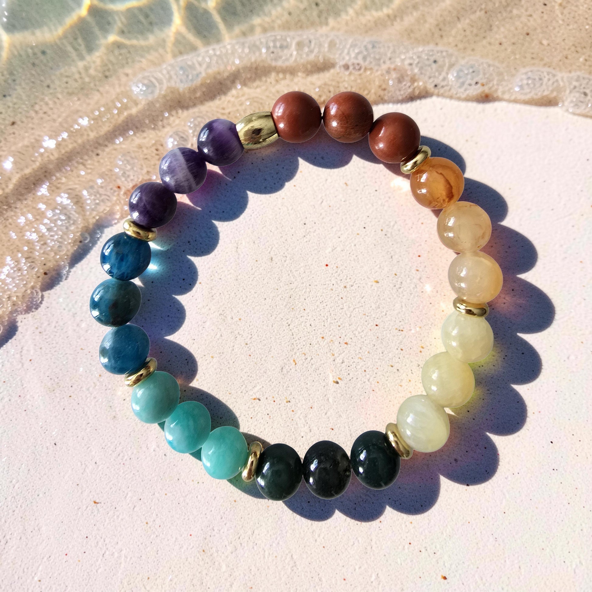 Bracelet 7 Chakras | Jaspe Rouge, Cornaline, Citrine, Agate Mousse, Amazonite, Apatite & Améthyste