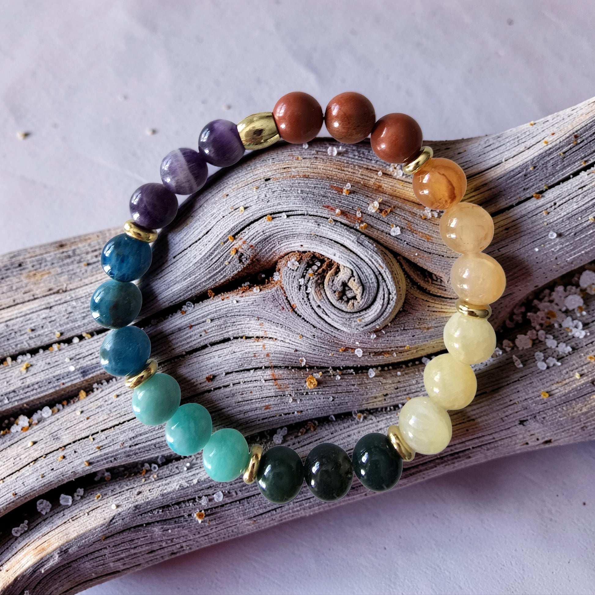 Bracelet 7 Chakras | Jaspe Rouge, Cornaline, Citrine, Agate Mousse, Amazonite, Apatite & Améthyste