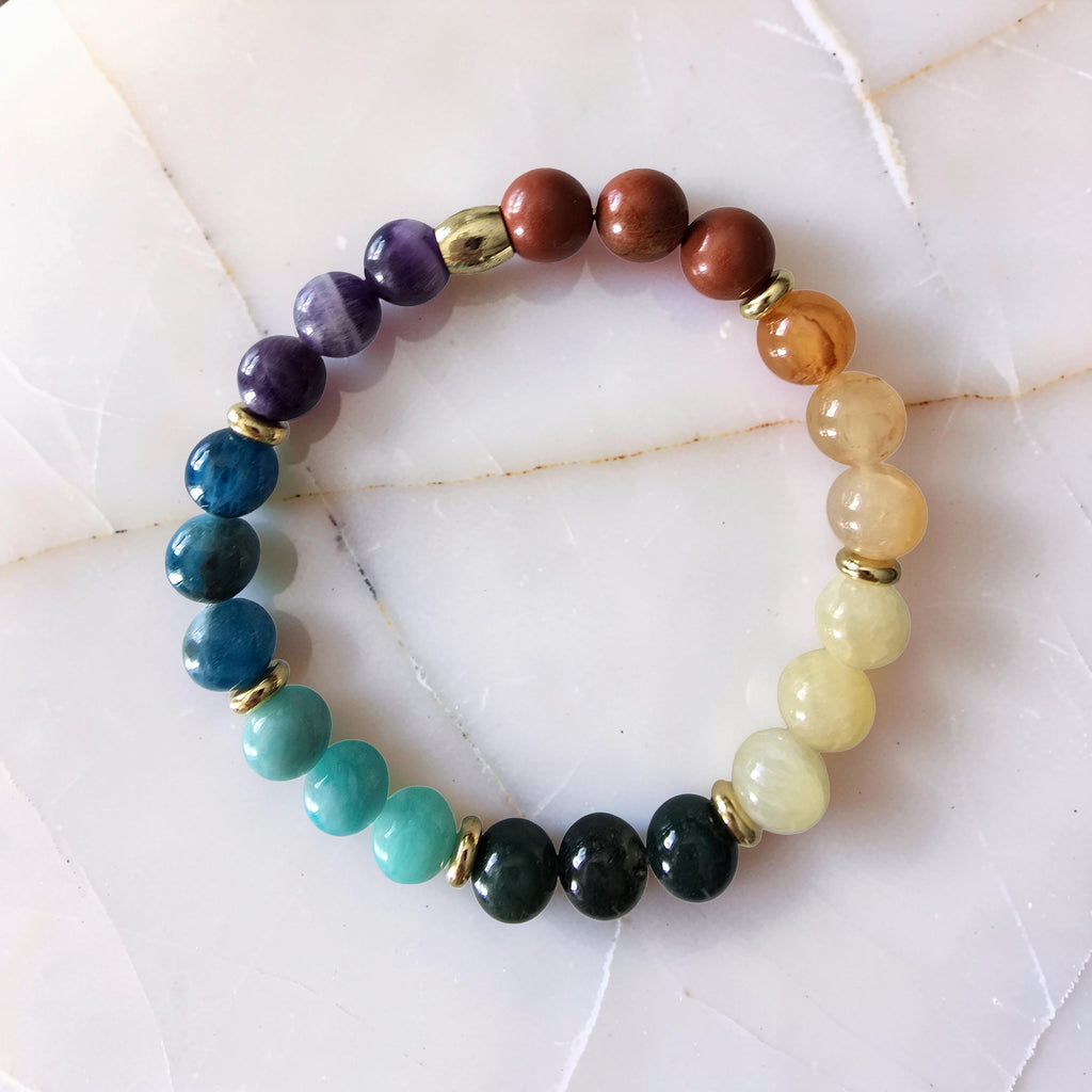 Bracelet 7 Chakras | Jaspe Rouge, Cornaline, Citrine, Agate Mousse, Amazonite, Apatite & Améthyste
