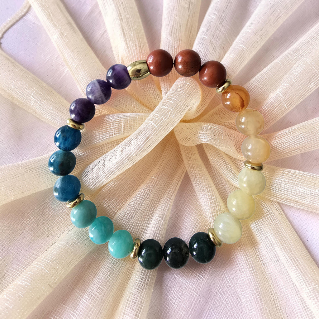 Bracelet 7 Chakras | Jaspe Rouge, Cornaline, Citrine, Agate Mousse, Amazonite, Apatite & Améthyste