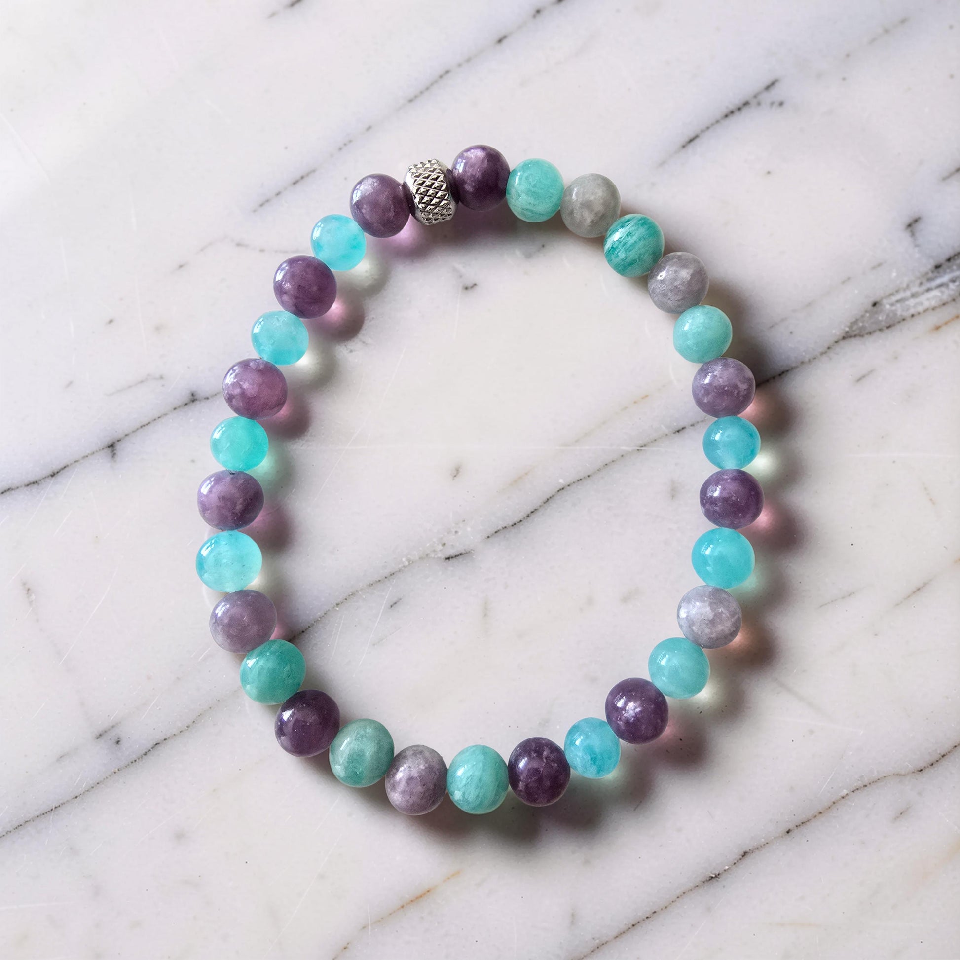 Bracelet Anti-Angoisse – Amazonite & Lépidolite