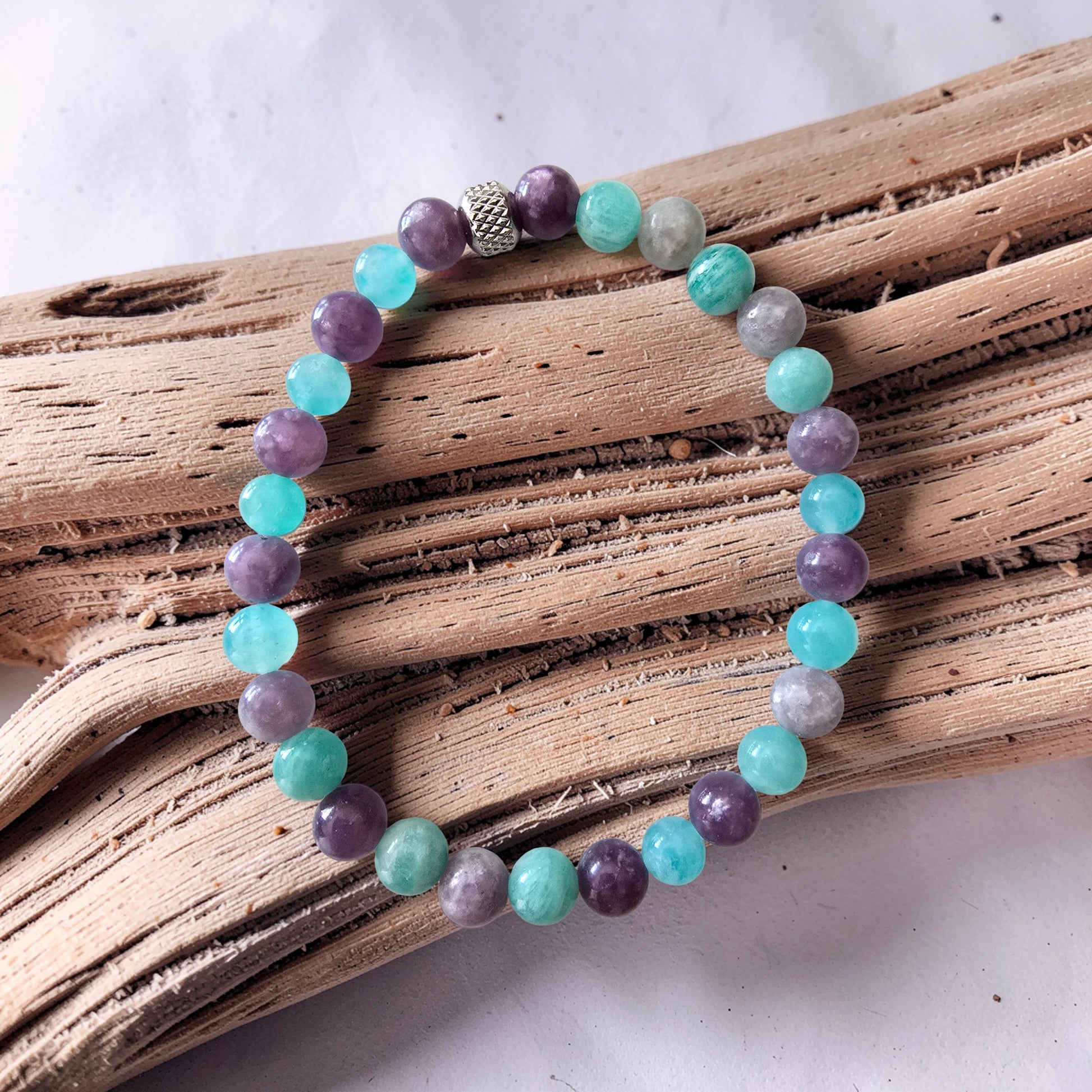 Bracelet Anti-Angoisse – Amazonite & Lépidolite