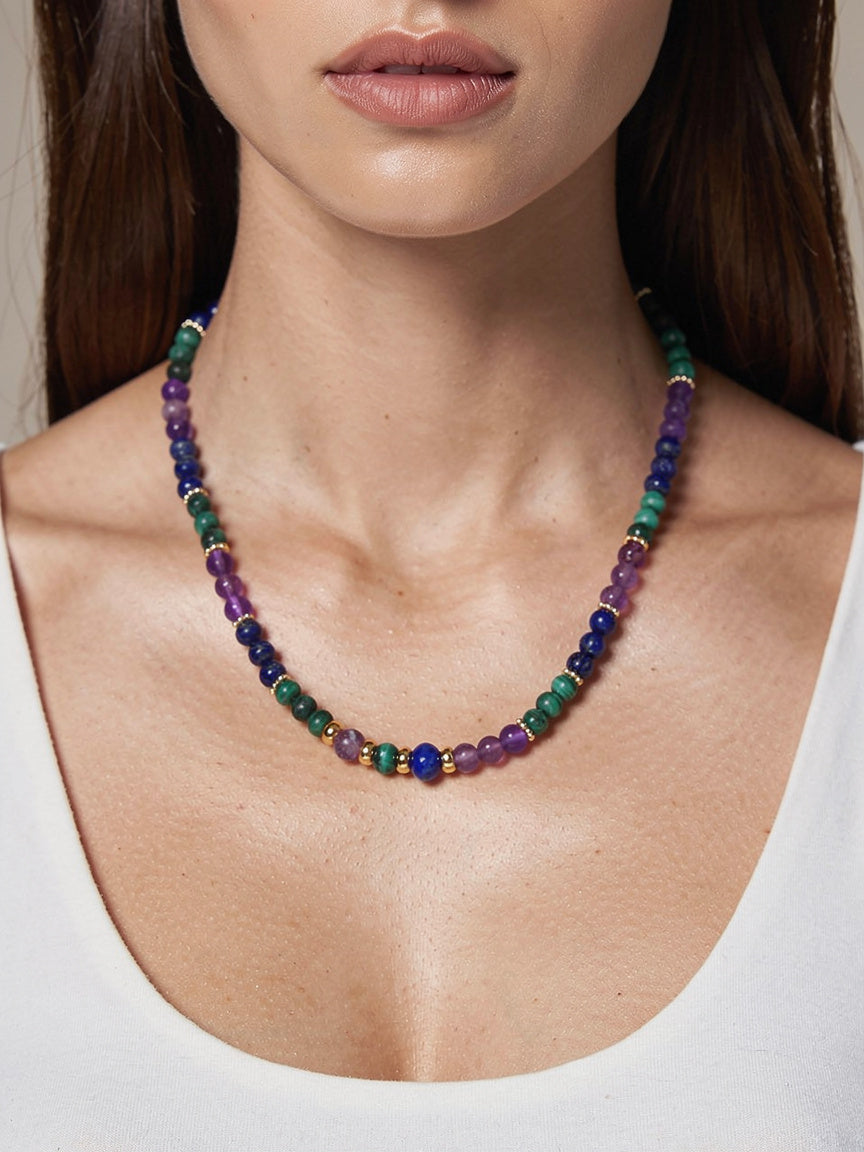 Collier Anti-Douleur — Malachite · Lapis-Lazuli · Améthyste