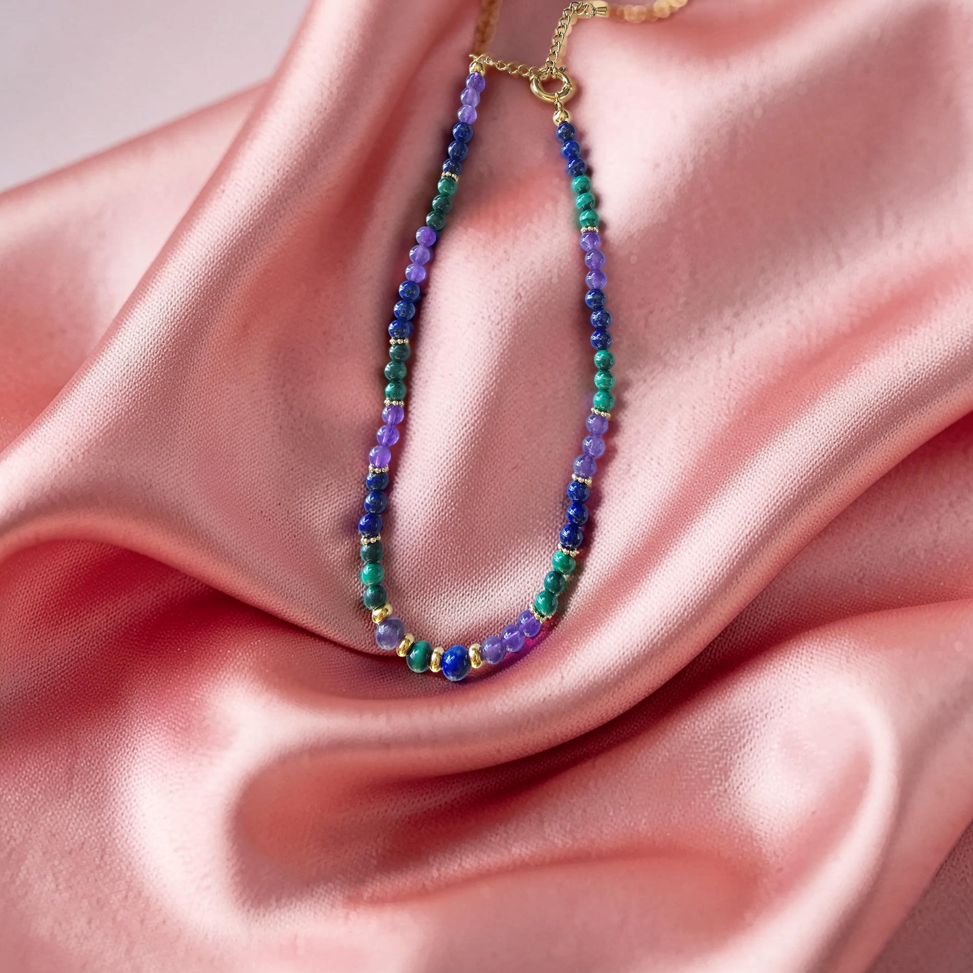 Collier Anti-Douleur — Malachite · Lapis-Lazuli · Améthyste