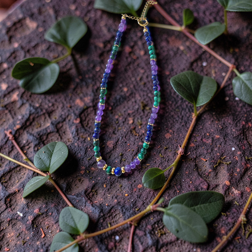 Collier Anti-Douleur — Malachite · Lapis-Lazuli · Améthyste