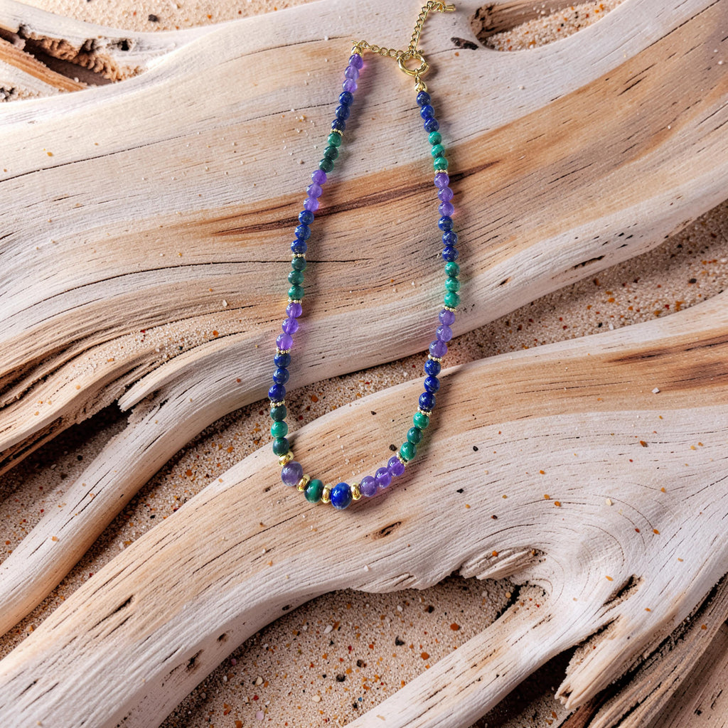 Collier Anti-Douleur — Malachite · Lapis-Lazuli · Améthyste