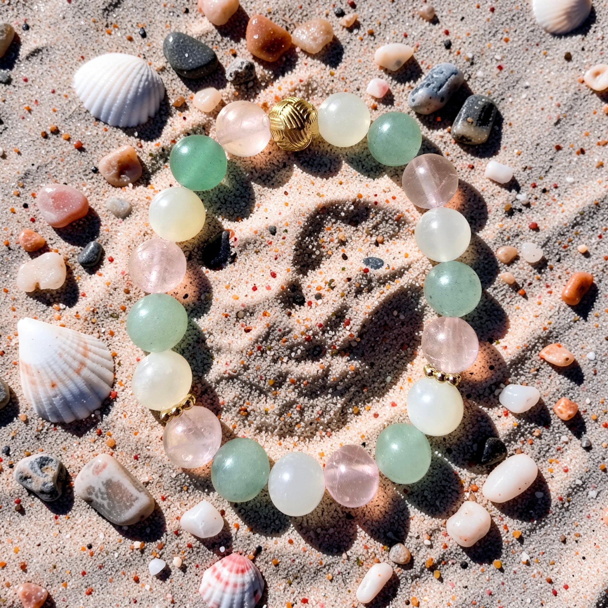 Bracelet LUNA — Aventurine, Quartz Rose & Pierre de Lune | Confiance, Amour & Intuition Féminine