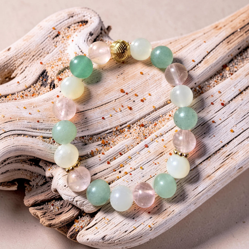 Bracelet LUNA — Aventurine, Quartz Rose & Pierre de Lune | Confiance, Amour & Intuition Féminine