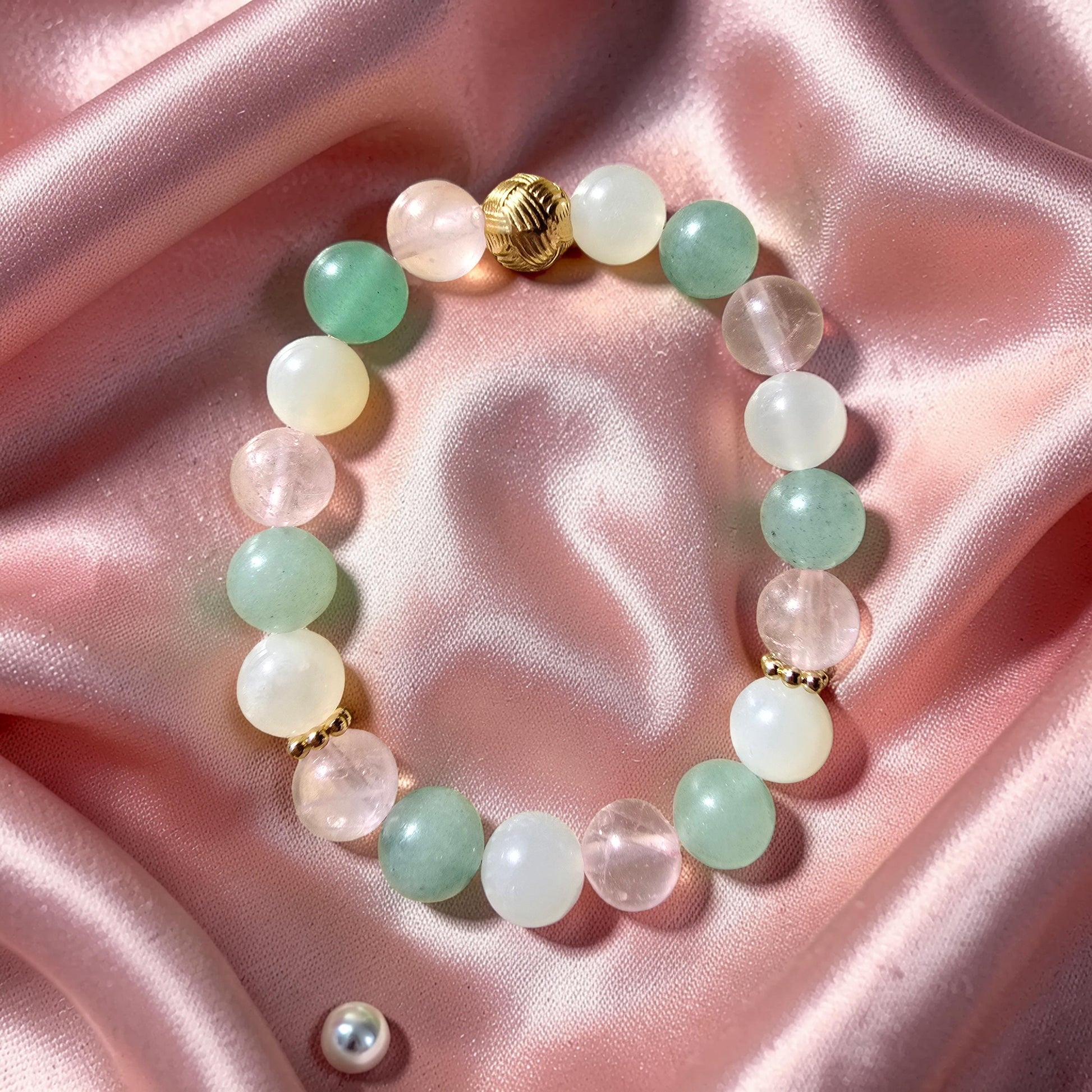 Bracelet LUNA — Aventurine, Quartz Rose & Pierre de Lune | Confiance, Amour & Intuition Féminine
