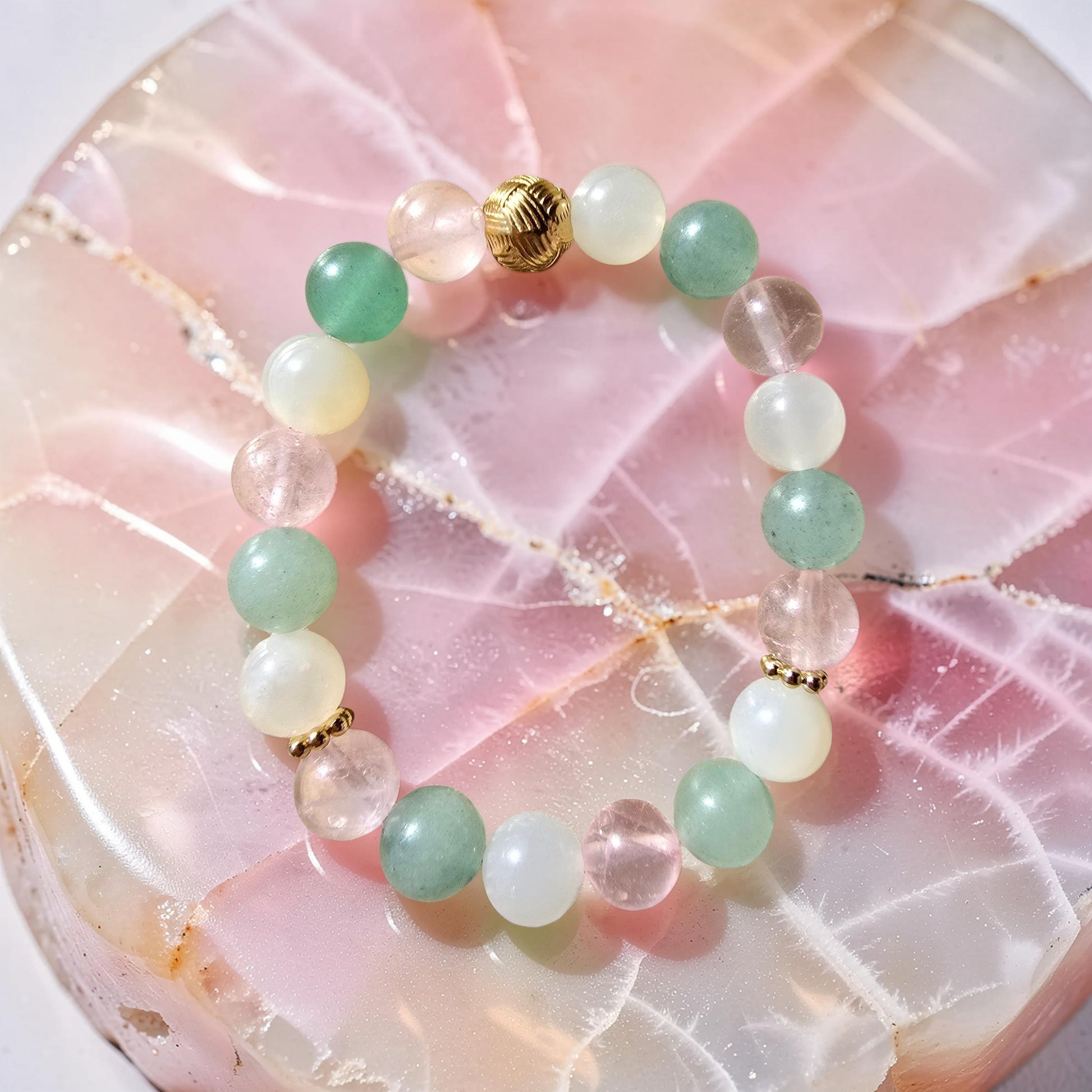 Bracelet LUNA — Aventurine, Quartz Rose & Pierre de Lune | Confiance, Amour & Intuition Féminine