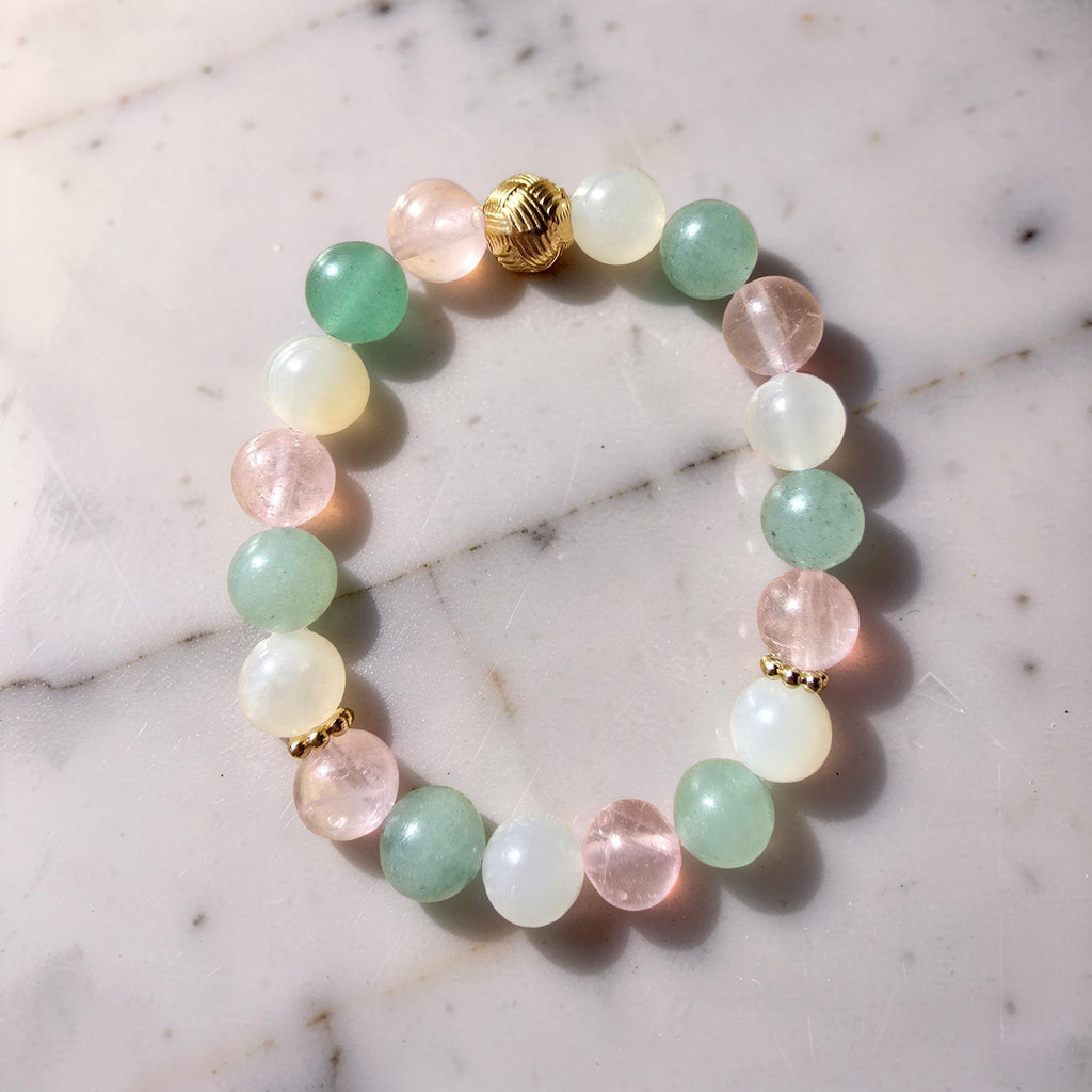 Bracelet LUNA — Aventurine, Quartz Rose & Pierre de Lune | Confiance, Amour & Intuition Féminine