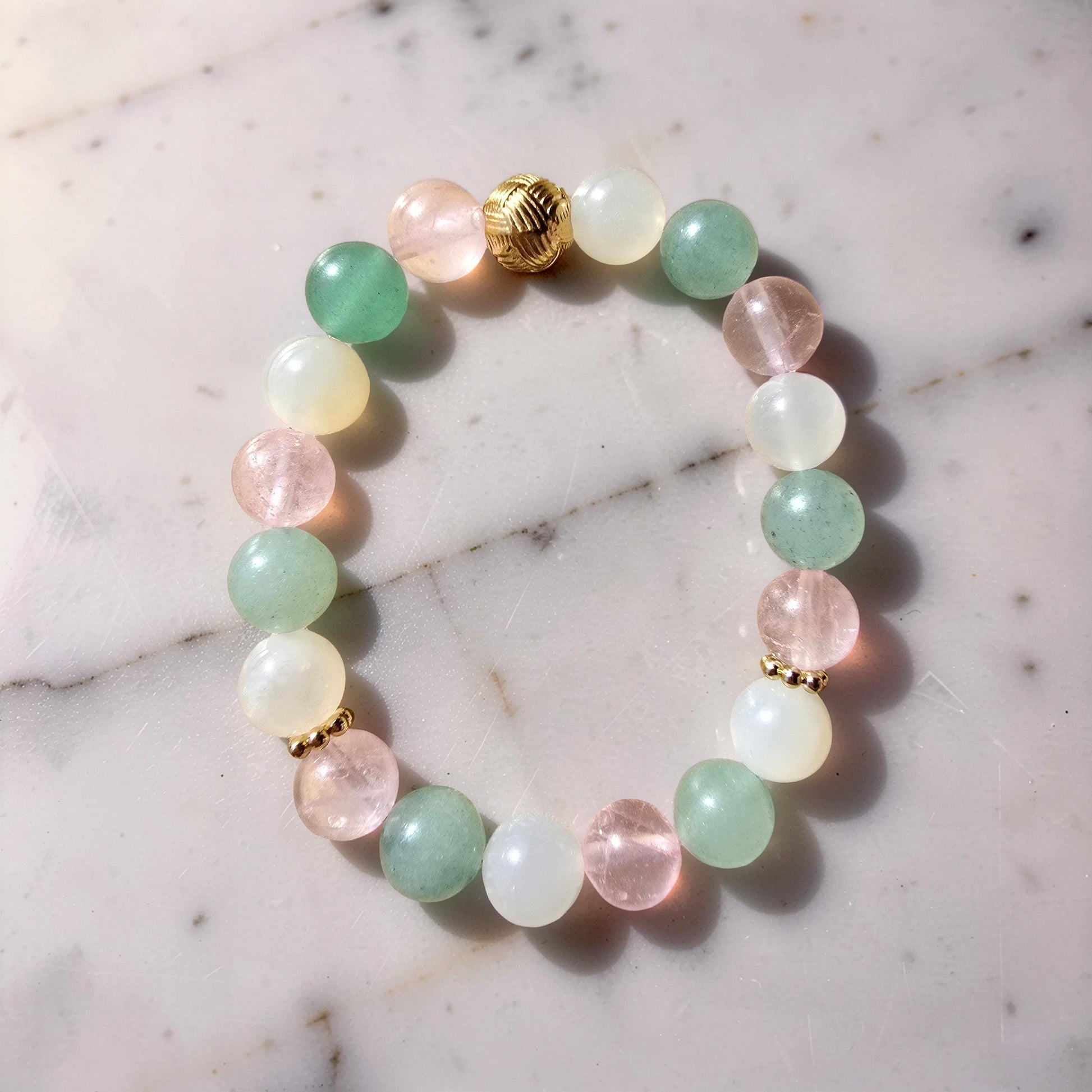 Bracelet LUNA — Aventurine, Quartz Rose & Pierre de Lune | Confiance, Amour & Intuition Féminine