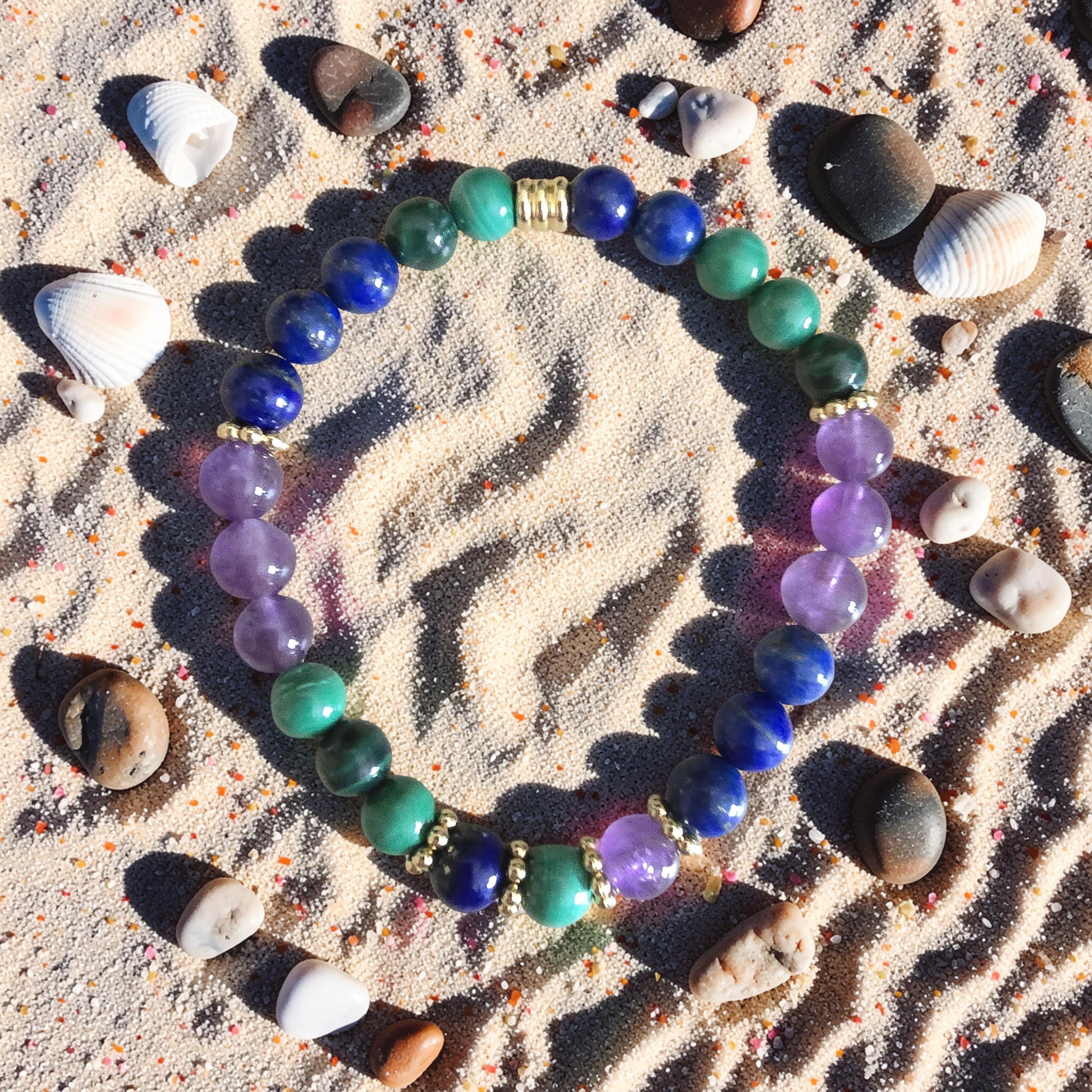Bracelet Anti-Douleur — Malachite · Lapis-Lazuli · Améthyste
