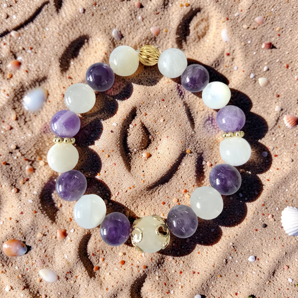 Bracelet AURORE – Pierre de Lune & Améthyste | Éveil & Sérénité