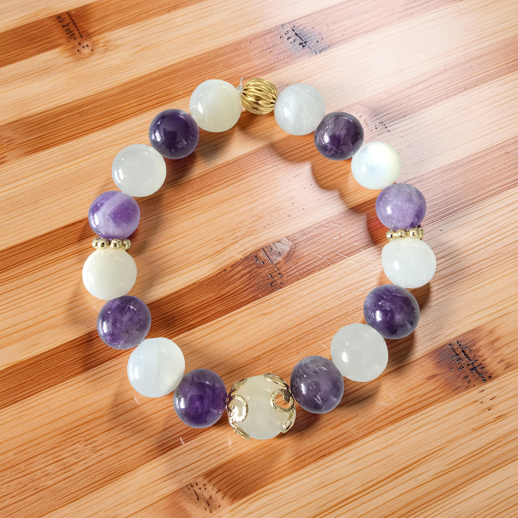 Bracelet AURORE – Pierre de Lune & Améthyste | Éveil & Sérénité