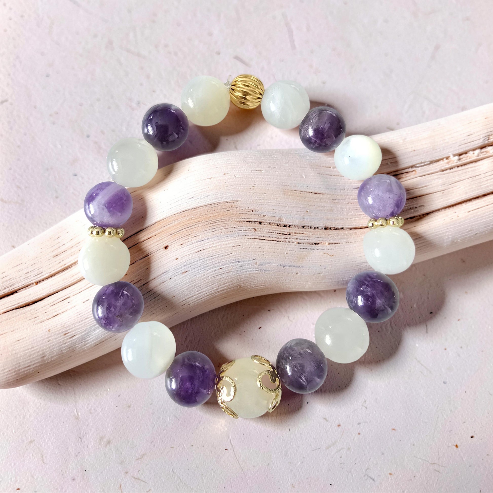 Bracelet AURORE – Pierre de Lune & Améthyste | Éveil & Sérénité