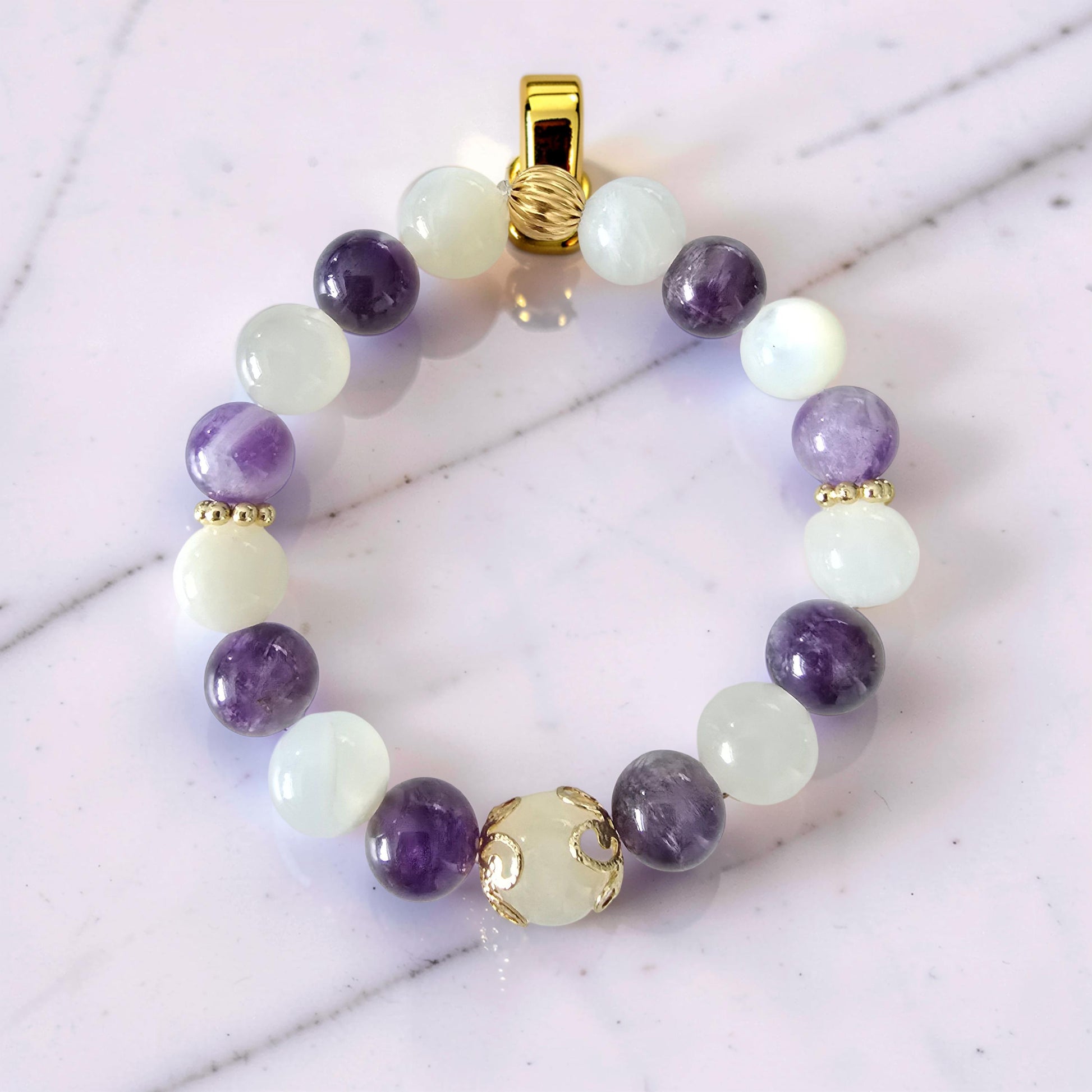 Bracelet AURORE – Pierre de Lune & Améthyste | Éveil & Sérénité