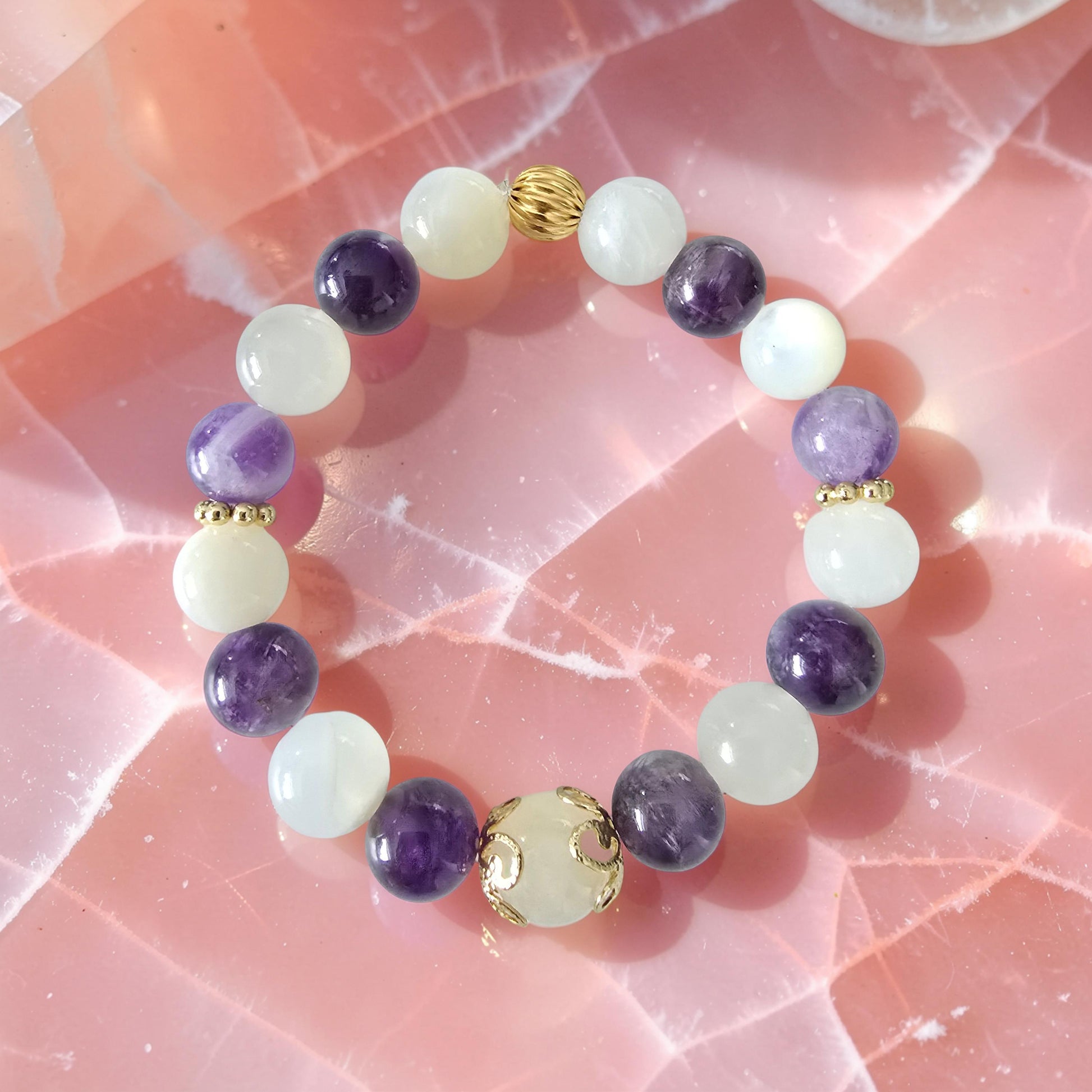 Bracelet AURORE – Pierre de Lune & Améthyste | Éveil & Sérénité