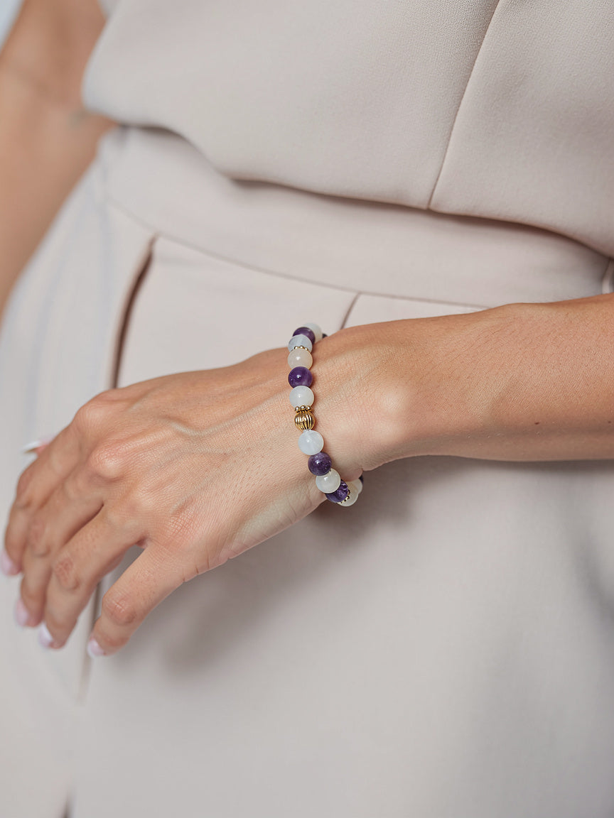 Bracelet AURORE – Pierre de Lune & Améthyste | Éveil & Sérénité