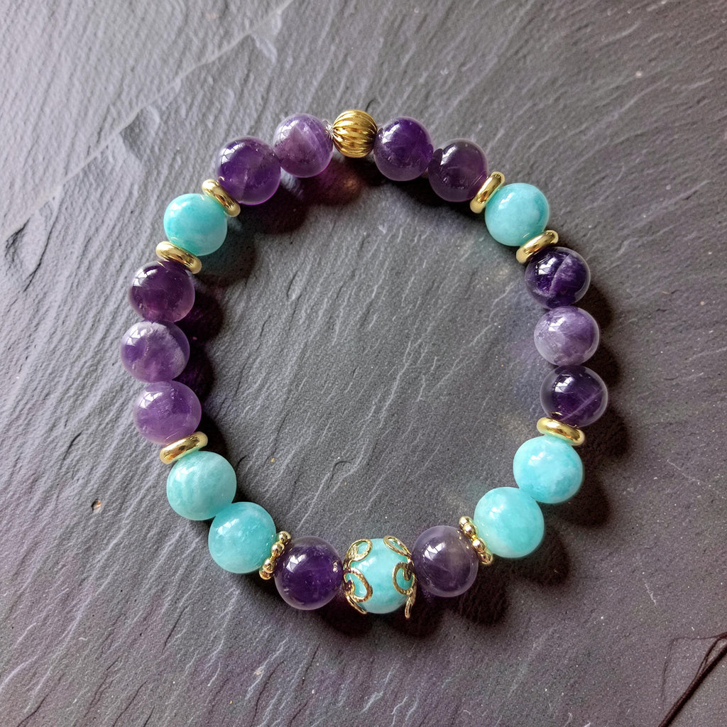 Bracelet INÈS – Améthyste & Amazonite | Paix Intérieure & Confiance
