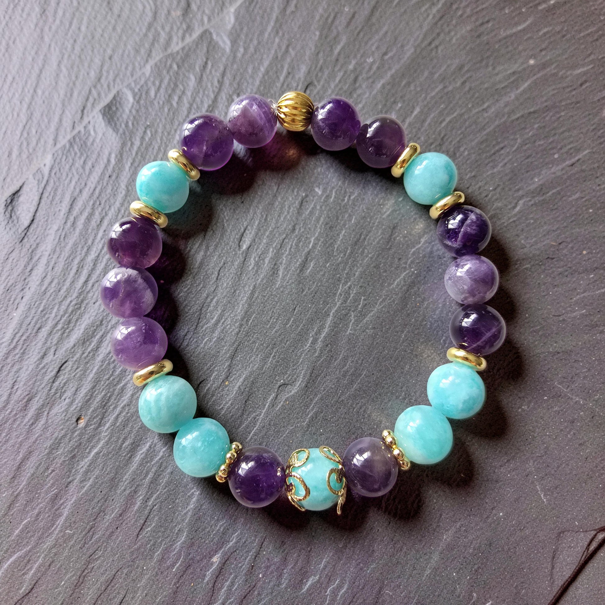 Bracelet INÈS – Améthyste & Amazonite | Paix Intérieure & Confiance