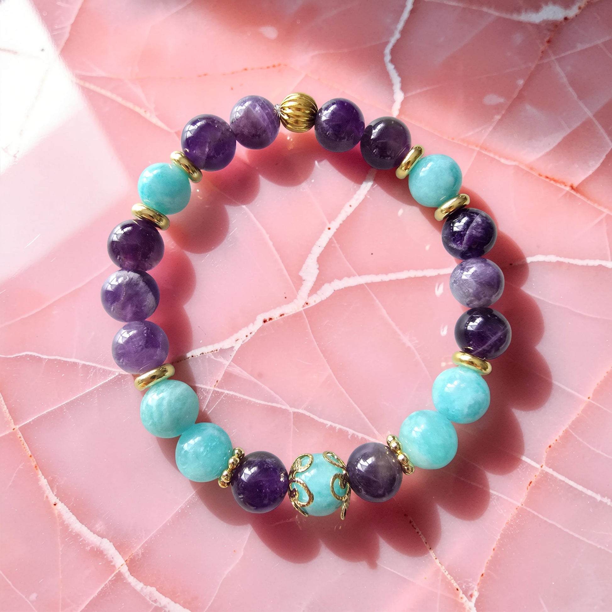 Bracelet INÈS – Améthyste & Amazonite | Paix Intérieure & Confiance
