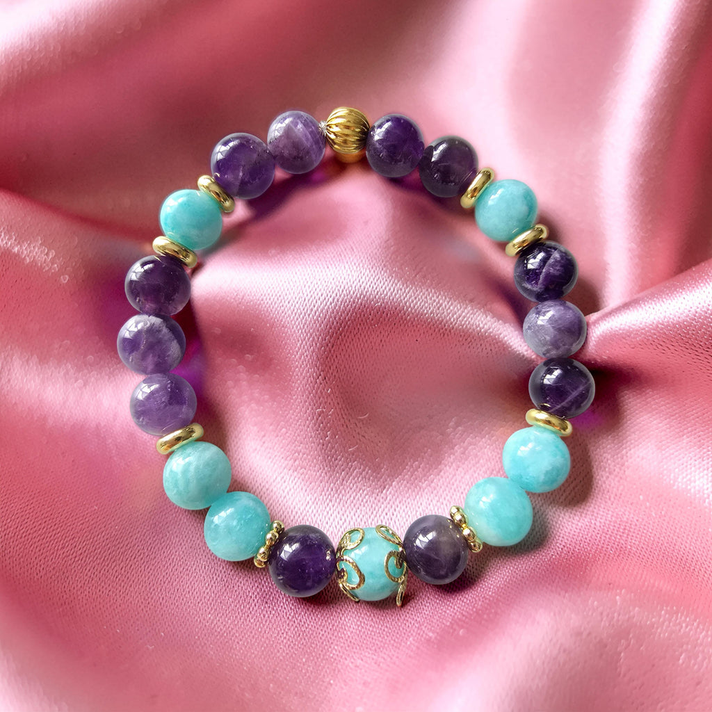 Bracelet INÈS – Améthyste & Amazonite | Paix Intérieure & Confiance