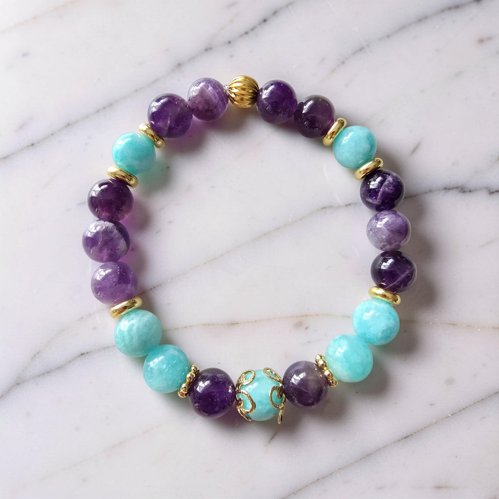 Bracelet INÈS – Améthyste & Amazonite | Paix Intérieure & Confiance