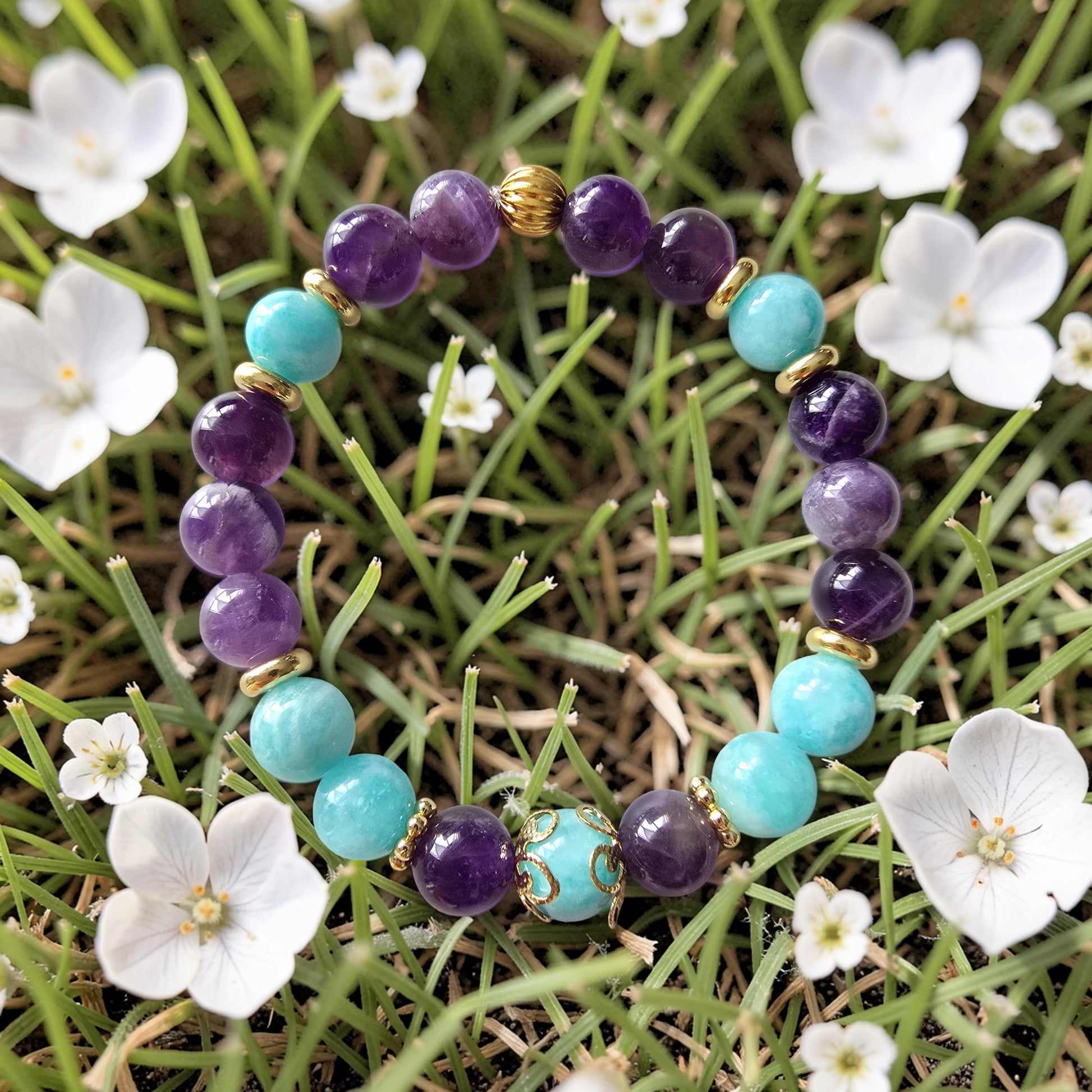 Bracelet INÈS – Améthyste & Amazonite | Paix Intérieure & Confiance