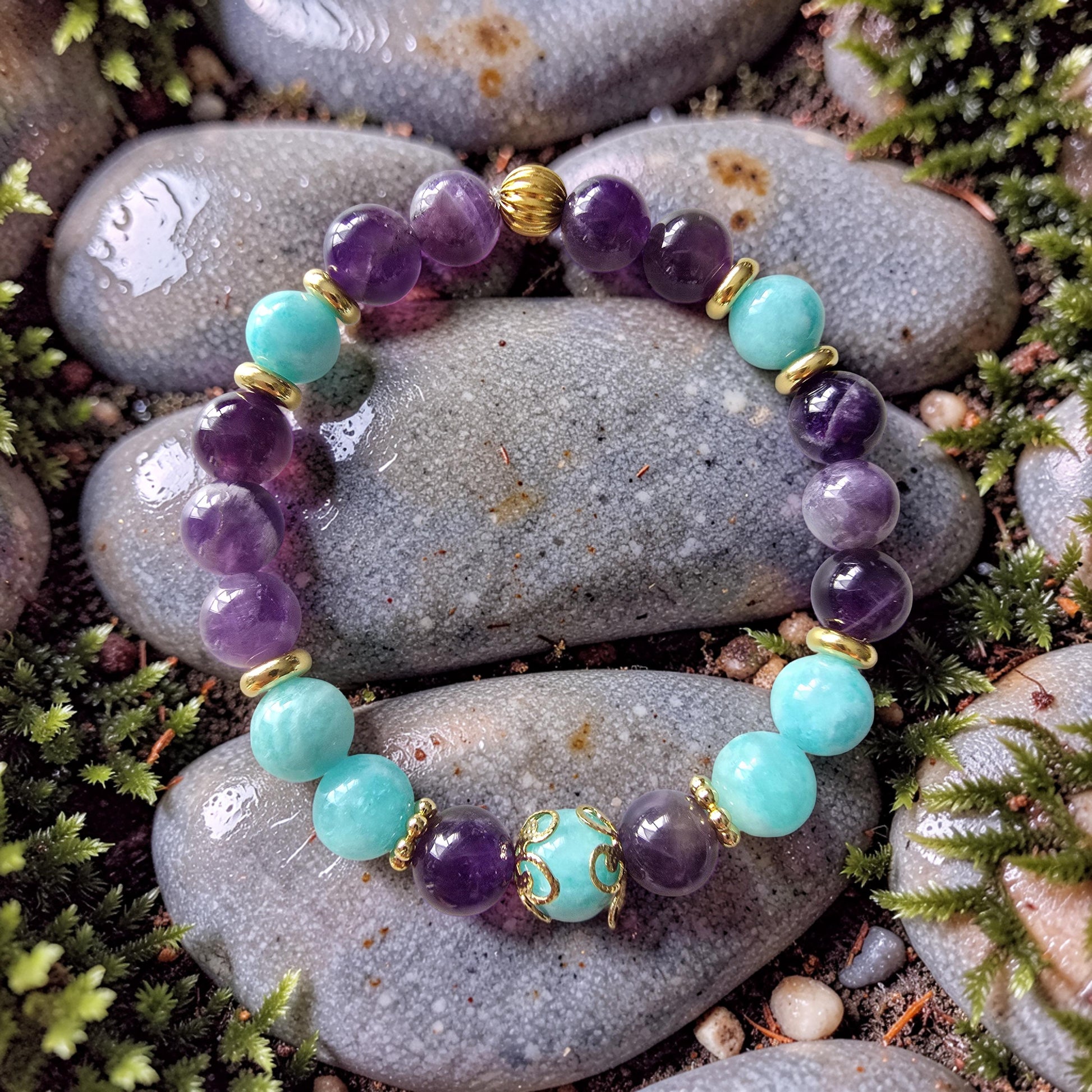 Bracelet INÈS – Améthyste & Amazonite | Paix Intérieure & Confiance