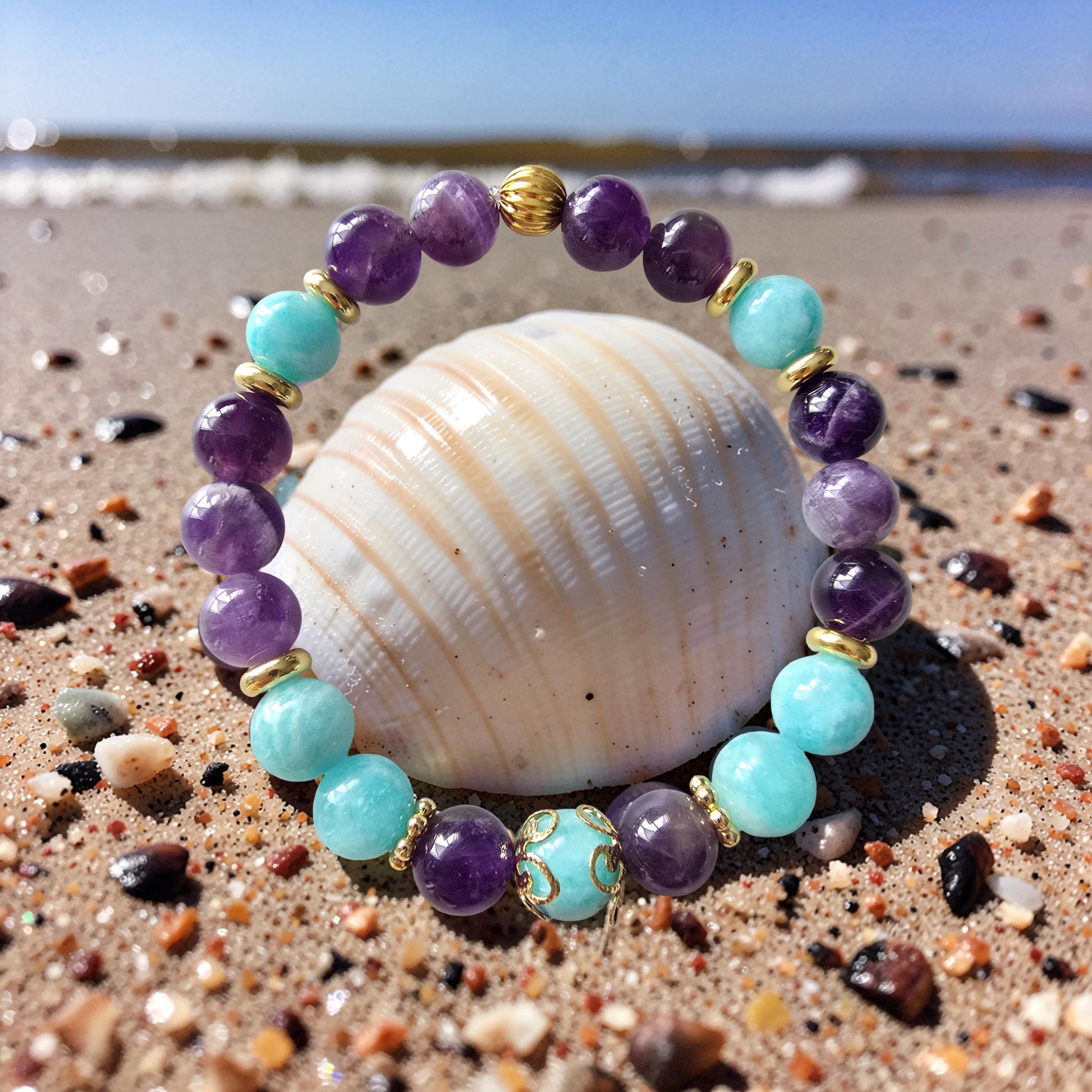 Bracelet INÈS – Améthyste & Amazonite | Paix Intérieure & Confiance