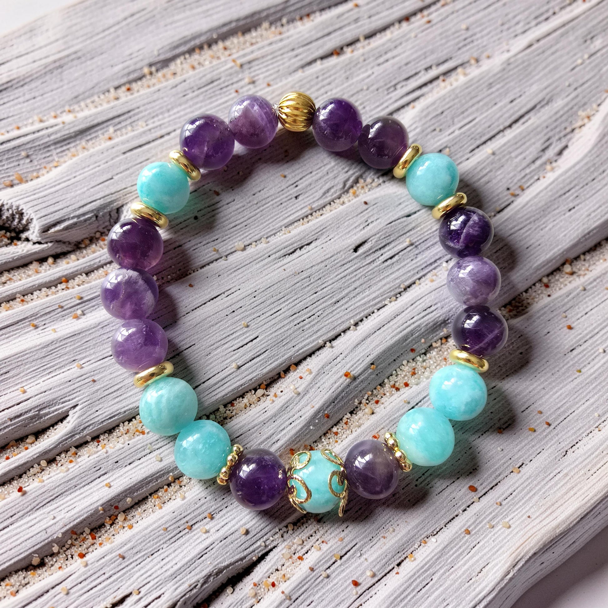 Bracelet INÈS – Améthyste & Amazonite | Paix Intérieure & Confiance