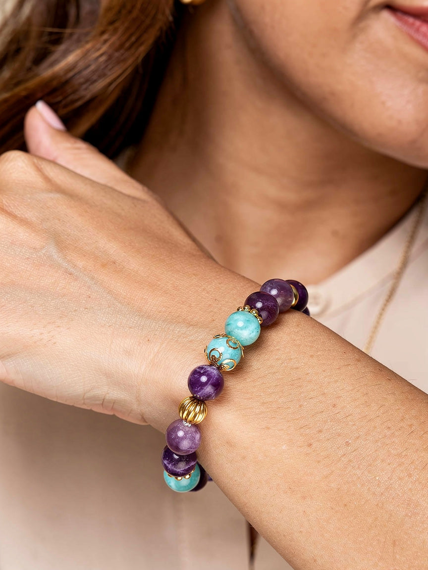 Bracelet INÈS – Améthyste & Amazonite | Paix Intérieure & Confiance