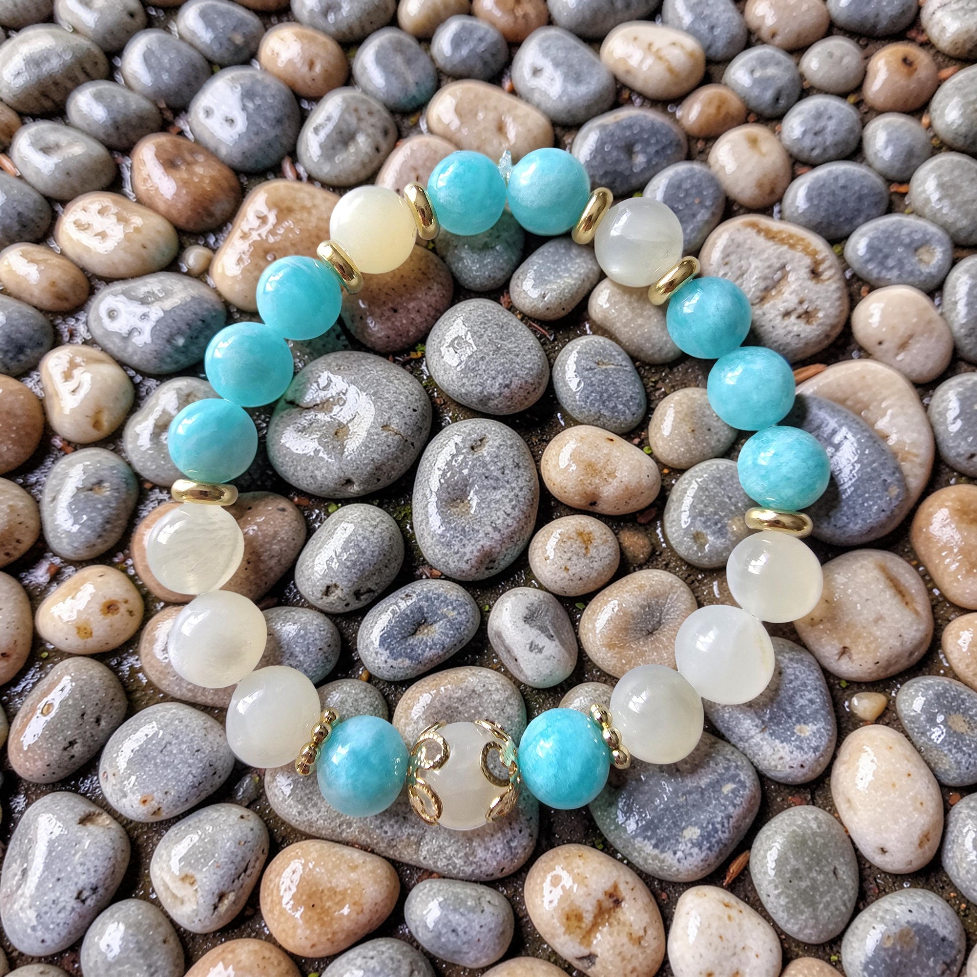 Bracelet Jad Pierre de Lune & Amazonite