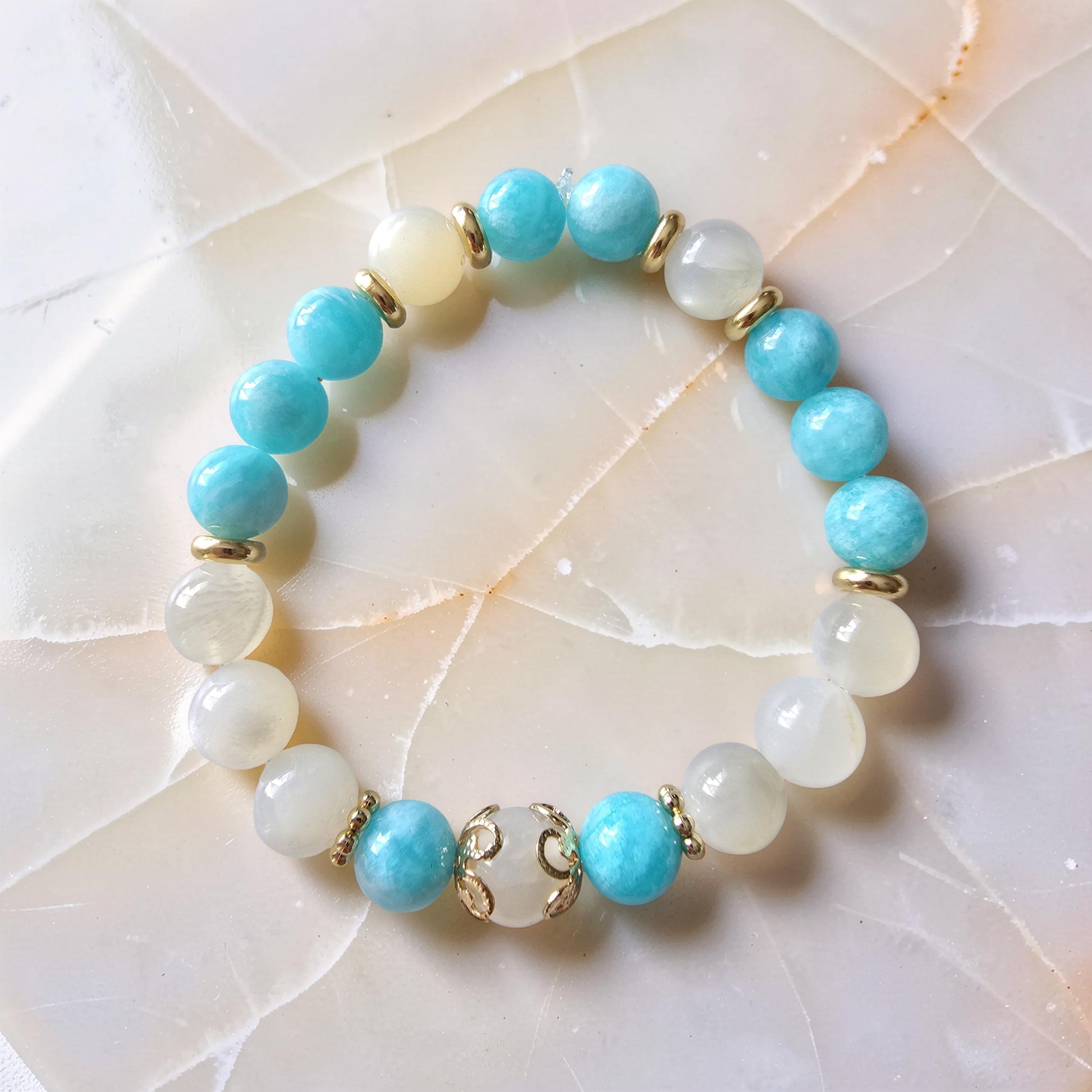 Bracelet Jad Pierre de Lune & Amazonite