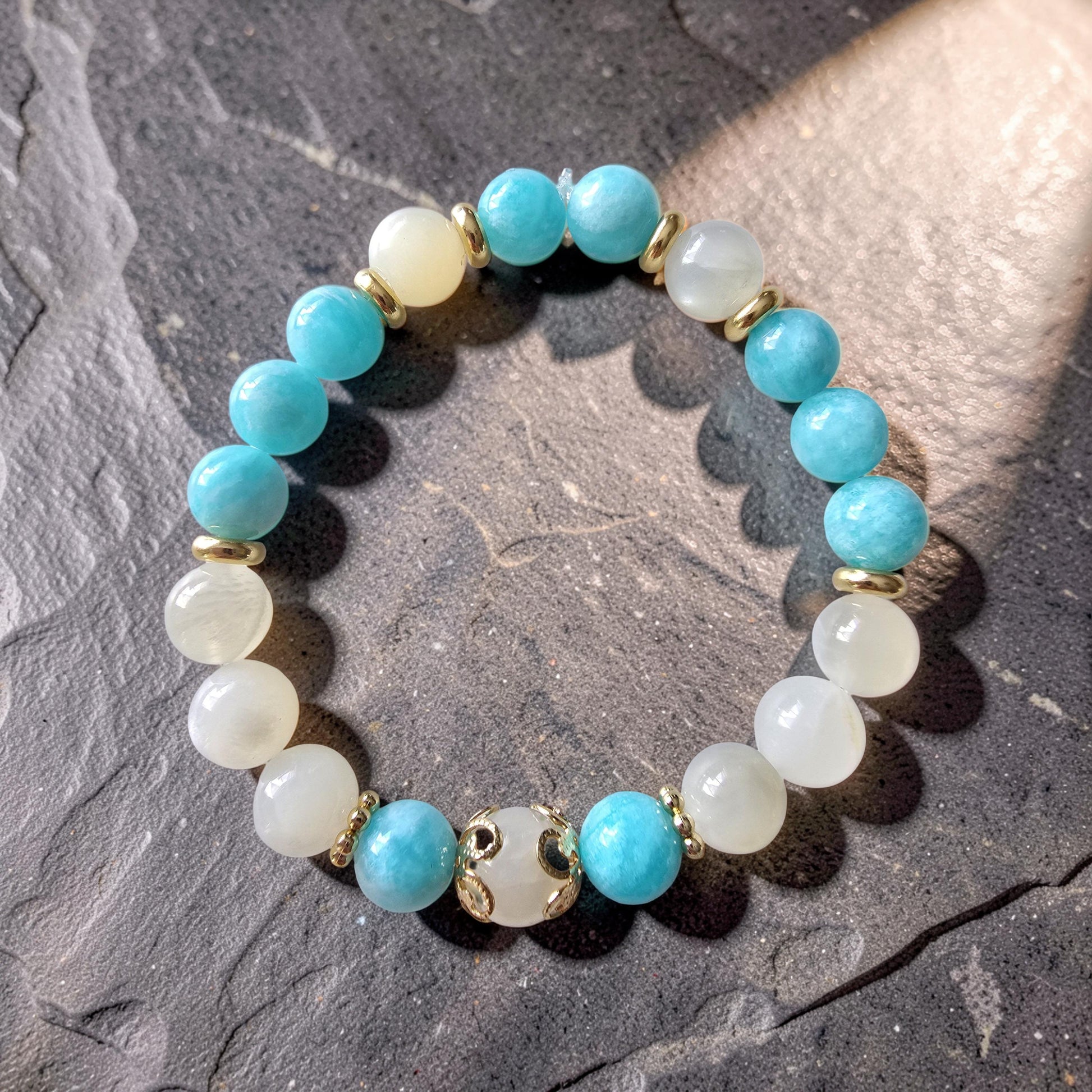 Bracelet Jad Pierre de Lune & Amazonite