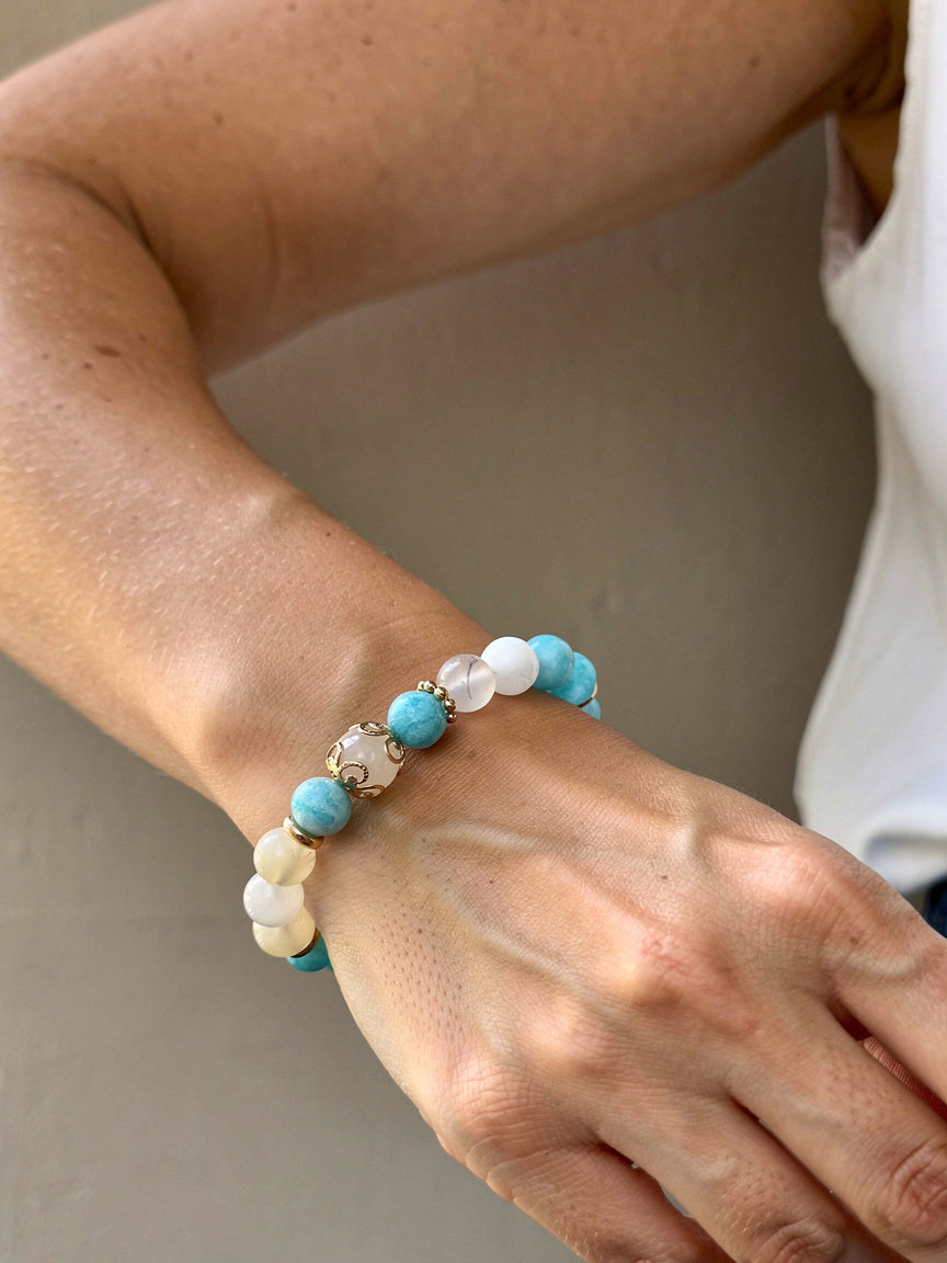 Bracelet Jad Pierre de Lune & Amazonite