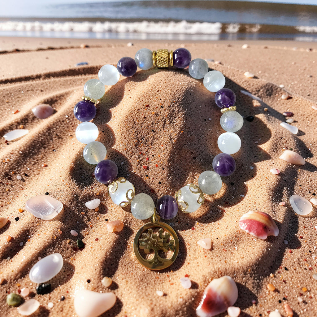 Bracelet Iris – Labradorite, Améthyste & Sélénite | Arbre de Vie