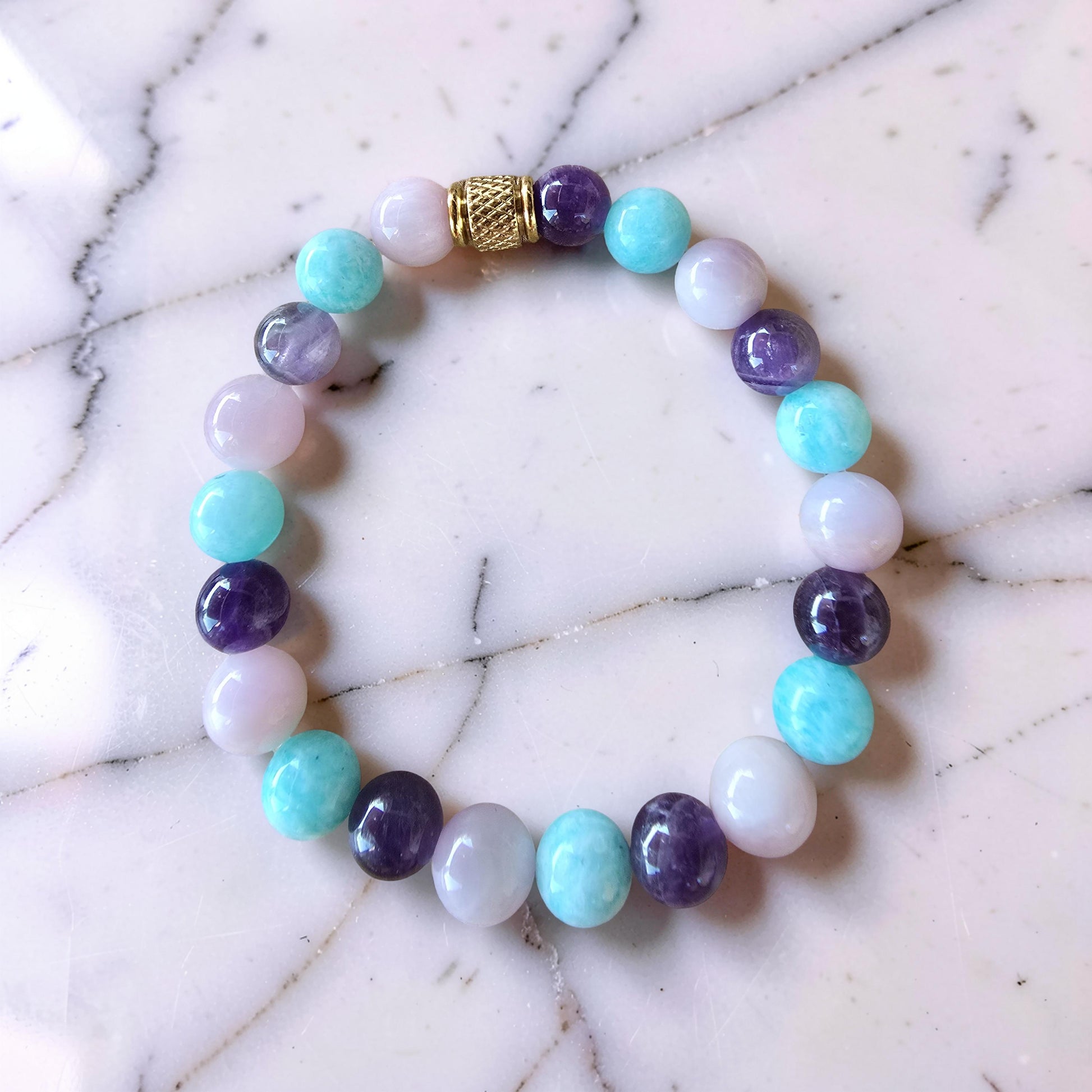 Bracelet Lumière de l'Âme – Amazonite, Kunzite & Améthyste