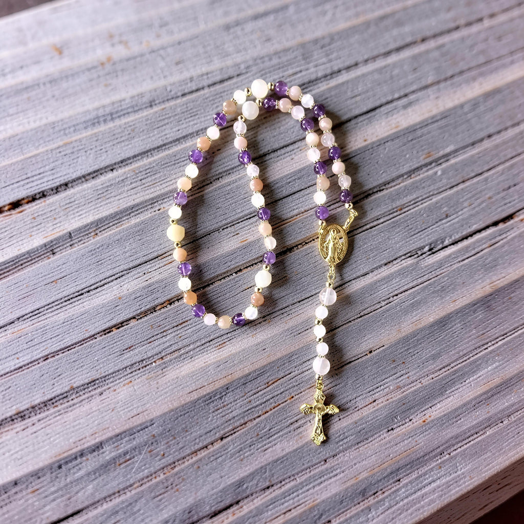 Chapelet de Prière — Quartz Rose, Améthyste & Pierre de Lune