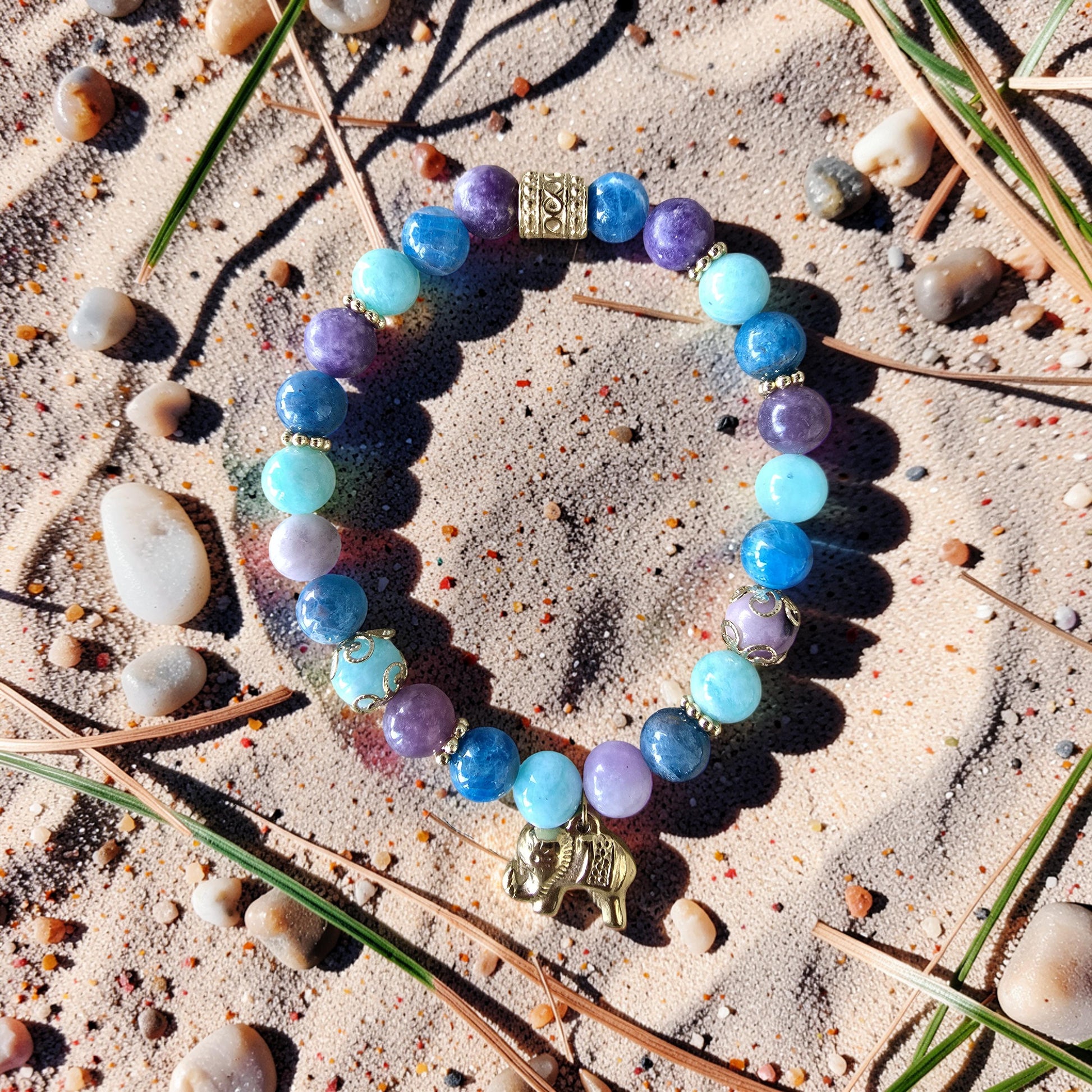 Bracelet Azura — Sérénité Profonde | Lépidolite, Amazonite & Apatite
