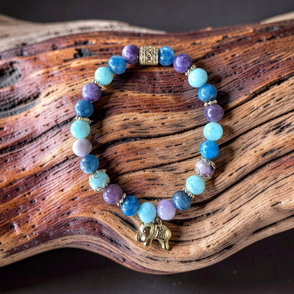 Bracelet Azura — Sérénité Profonde | Lépidolite, Amazonite & Apatite