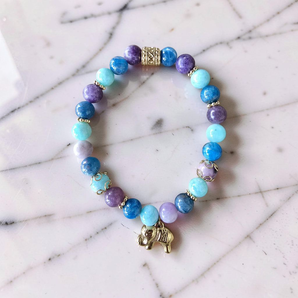 Bracelet Azura — Sérénité Profonde | Lépidolite, Amazonite & Apatite
