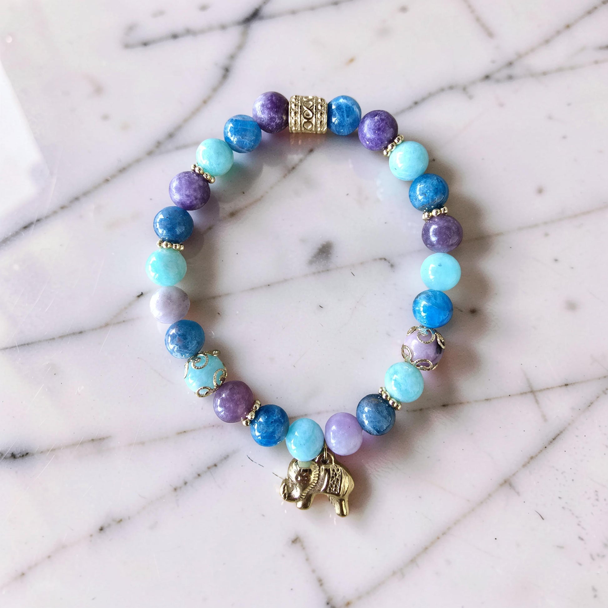 Bracelet Azura — Sérénité Profonde | Lépidolite, Amazonite & Apatite