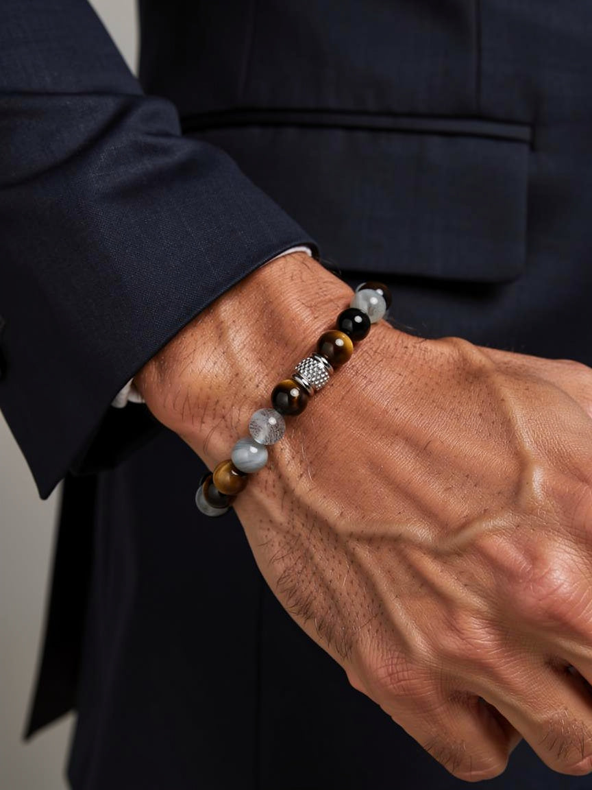Bracelet Égide — Protection Absolue | Labradorite, Obsidienne Noire & Œil de Tigre