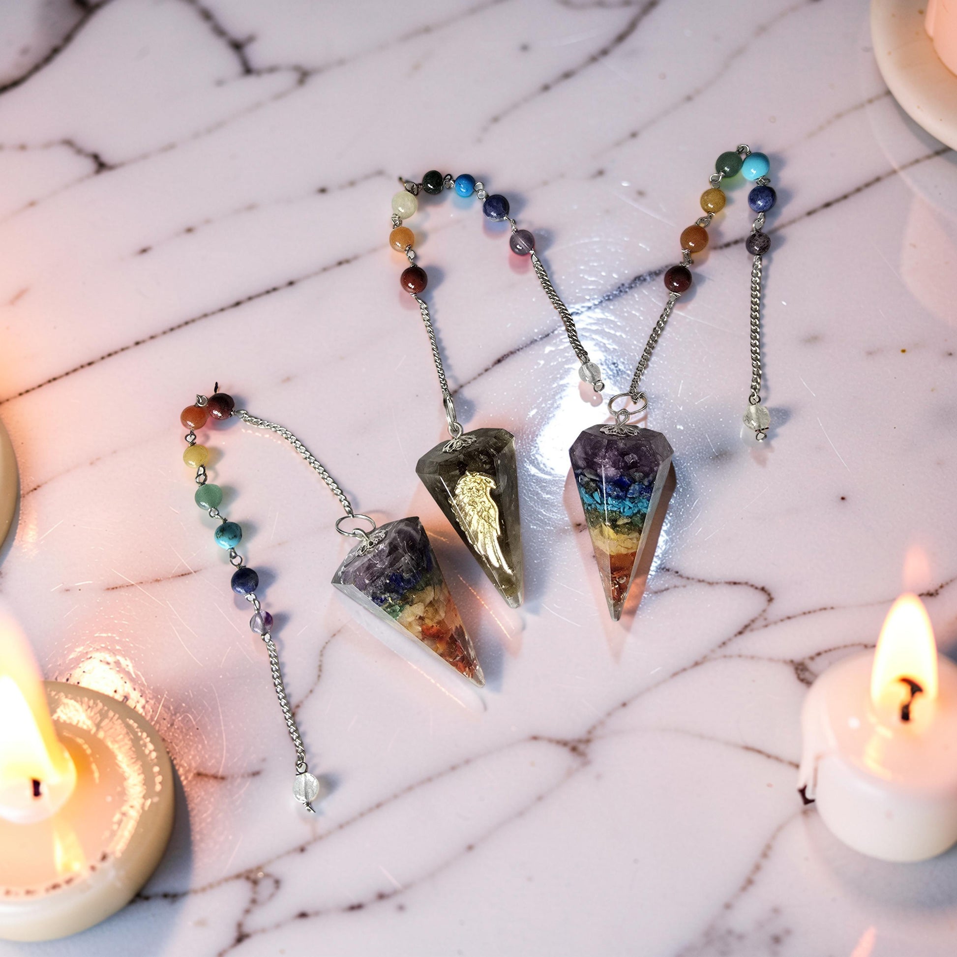 Pendule 7 Chakras – Orgonite & Pierres Naturelles