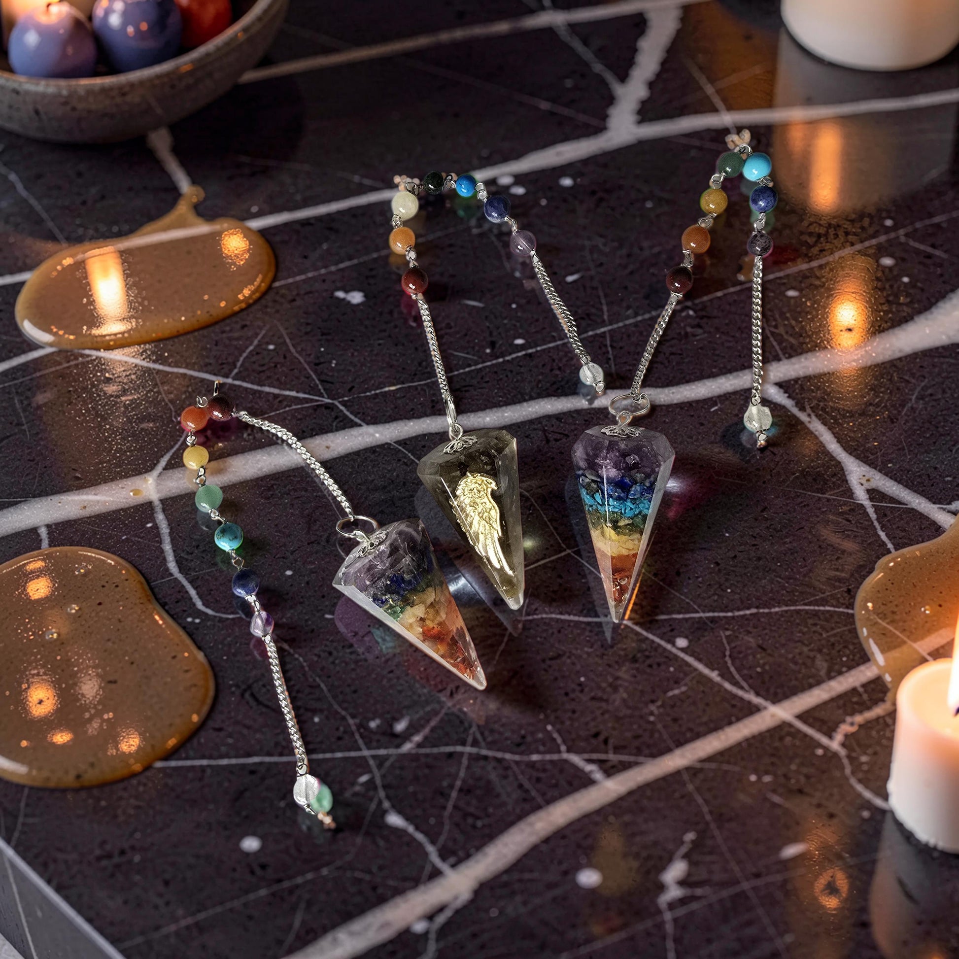 Pendule 7 Chakras – Orgonite & Pierres Naturelles
